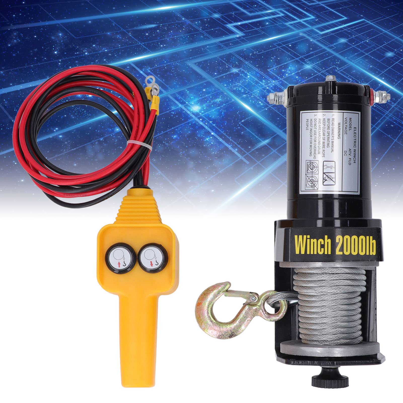 Kit de cabrestante eléctrico SustVita 2000LBS 907kg con Motor de 24V DC 1.0hp, metodo de Engranaje planetario y Freno automático para recuperación de Remolque ATV UTV
