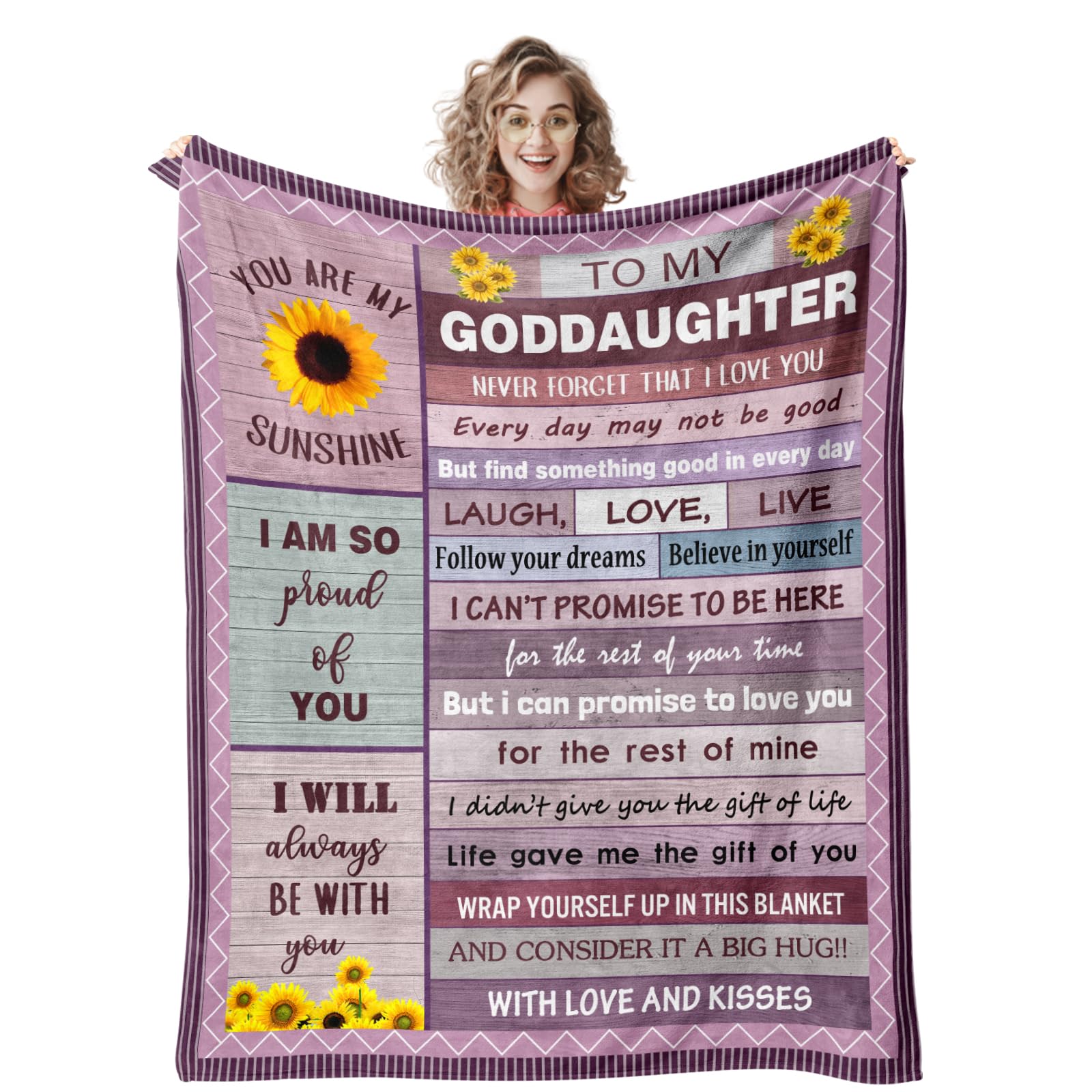 Quilazy Goddaughter Gifts from Godmother Godfather Godparents, God Daughter Gift Blanket, Christian Christmas Baptism First 1st Communion Confirmation Gifts for Teen Girls Women Blanket 60