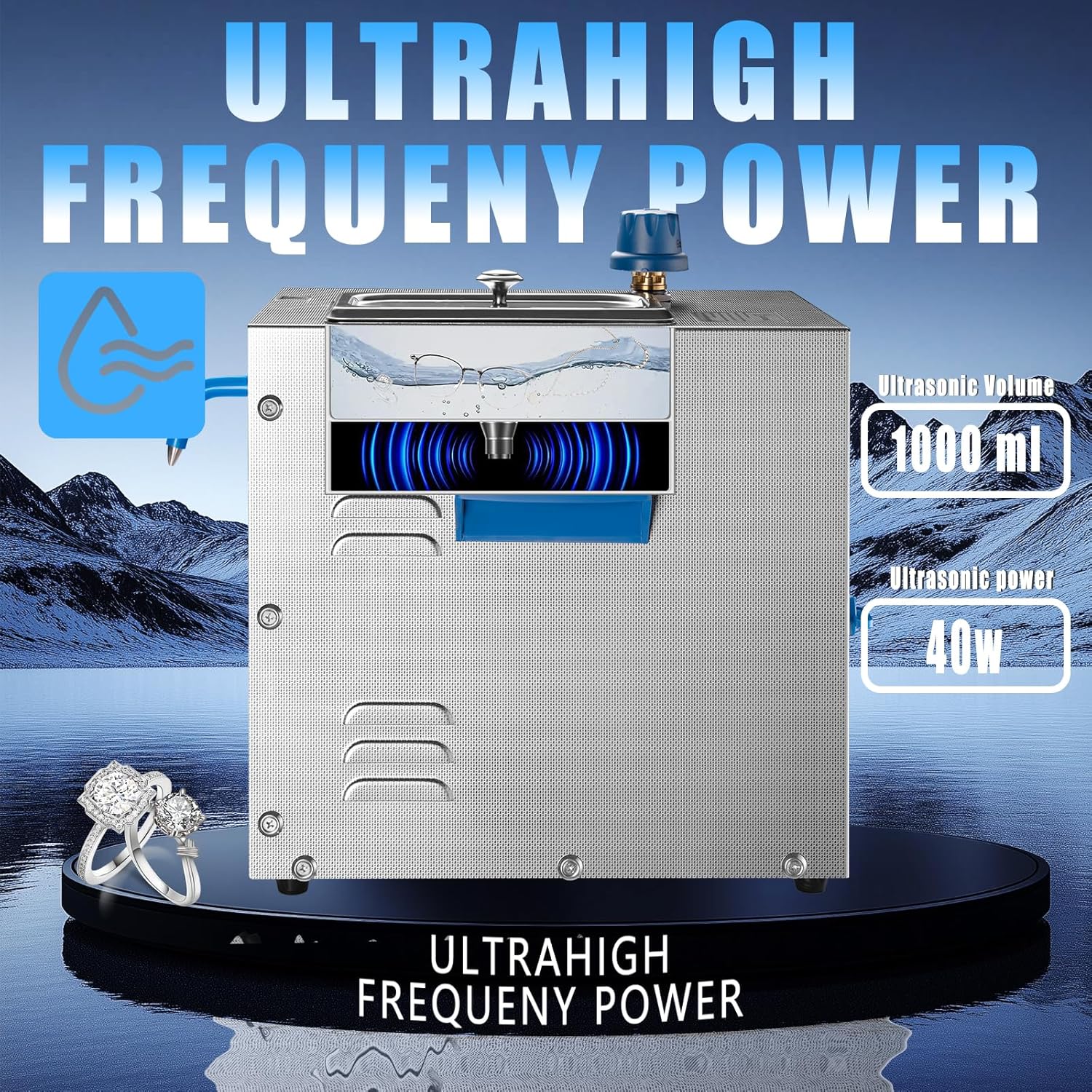 DZQ 2 in 1 Jewelry Steam & Ultrasonic Cleaner, 1200W Steam at 135°C, 40W Ultrasonic, 2L SUS304 Tank, 5KG Adjustable Pressure, Beaker, Funnel, Tweezers & Removable Steam Nozzle Included