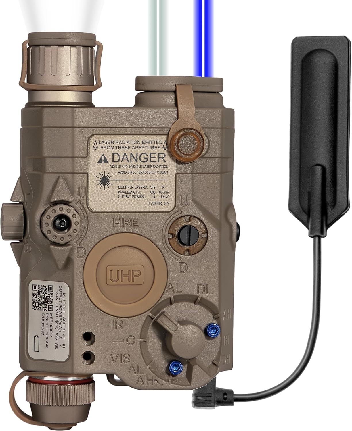 ACTIONUNION Airsoft PEQ-15S Pro UHP Visible Blue Laser + IR Laser + White LED Flashlight
