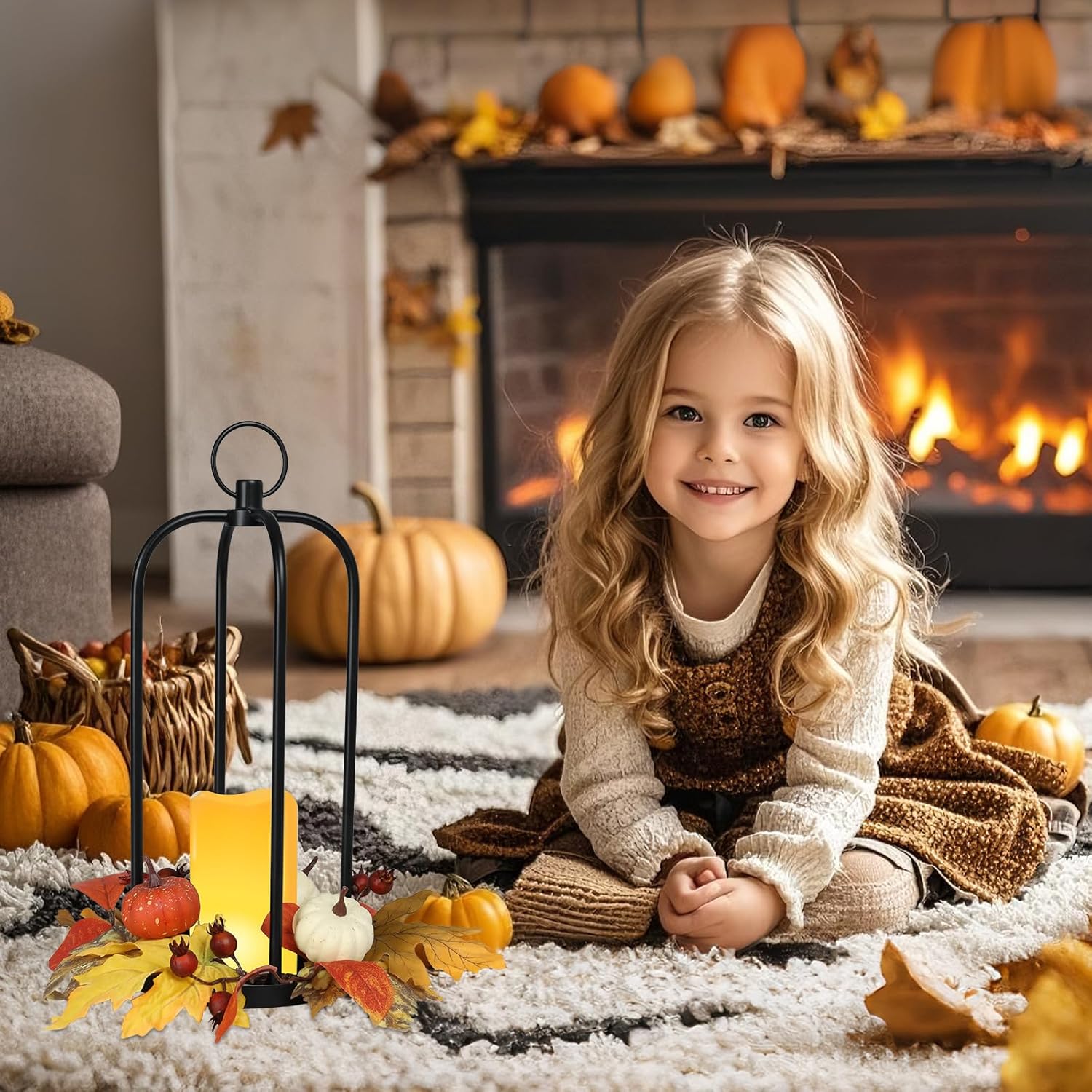 Bdor 2 Pack Fall Lantern Decor with LED Candle – 14 Inch Harvest Pumpkin Maple Leaf Hanging Lantern for Autumn Thanksgiving Table Centerpiece Indoor Outdoor Decoration, Battery Operated