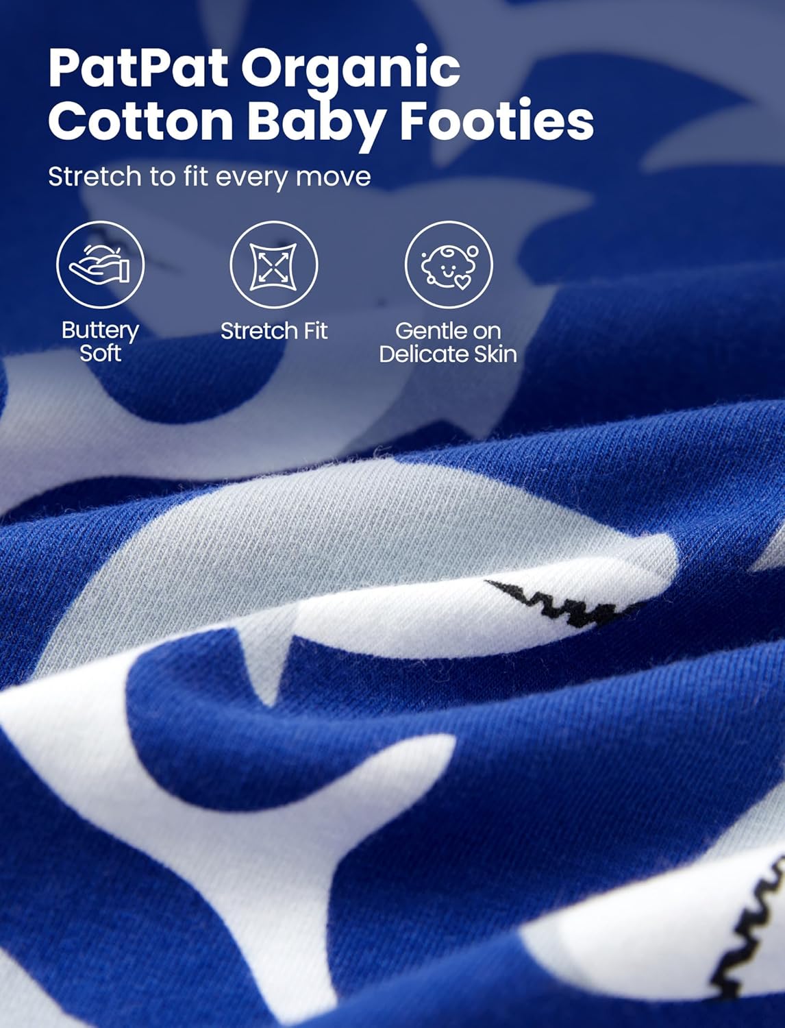 PATPAT Organic Cotton Baby Footie Pajamas with Two-Way Zipper & Fold-Over Mittens, Soft Stretchy Romper for Newborn Boy Girl - Image 3