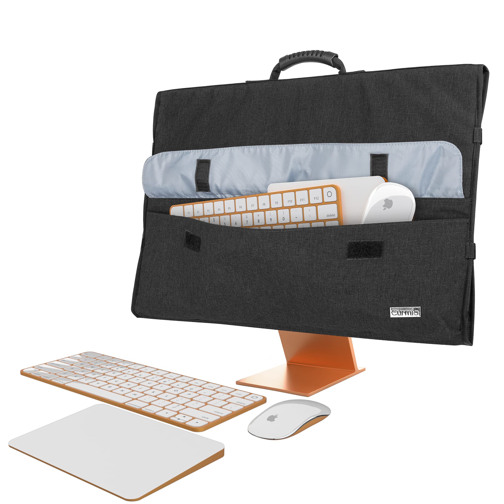 CURMIO Borsa da Viaggio per Computer Desktop Apple iMac da 24", Copertura Antipolvere per Schermo del Computer con Manico in Gomma e Tasche, Nero (in Attesa di Brevetto)