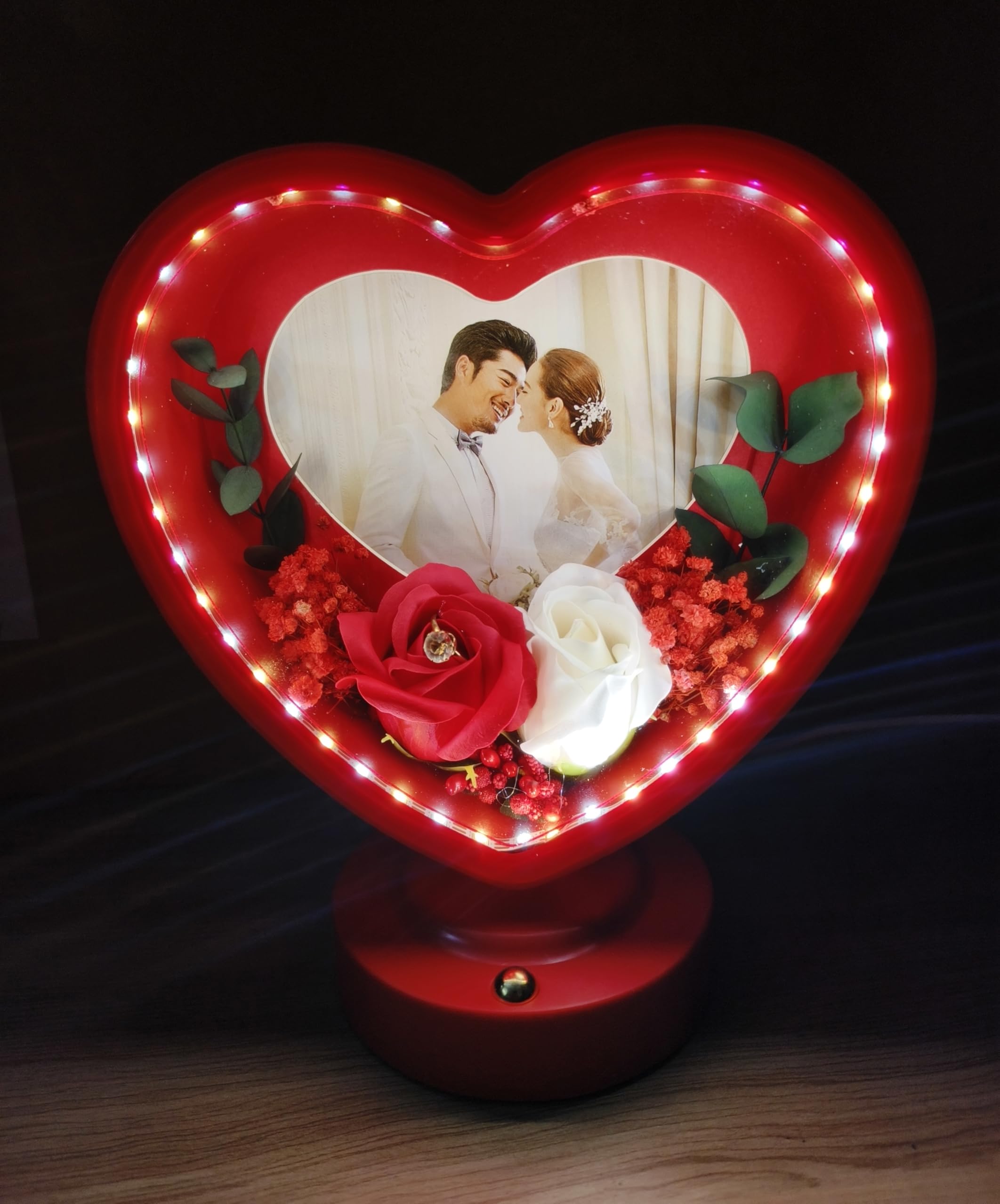 ND ENTERPRISE Heart-Shaped LED Photo Frame with Decorative Roses