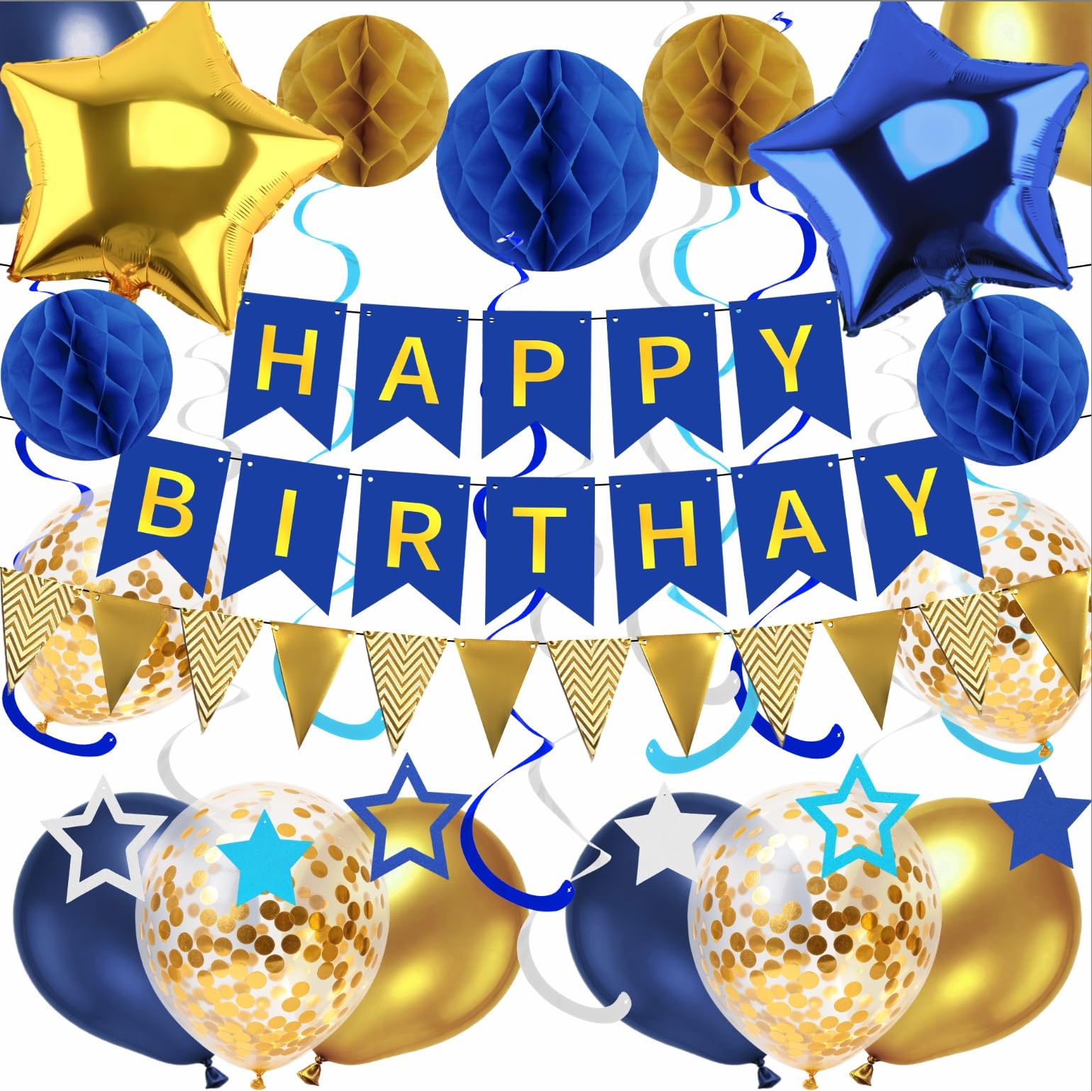 Blue and Gold Happy Birthday Decorations Kit — image 1