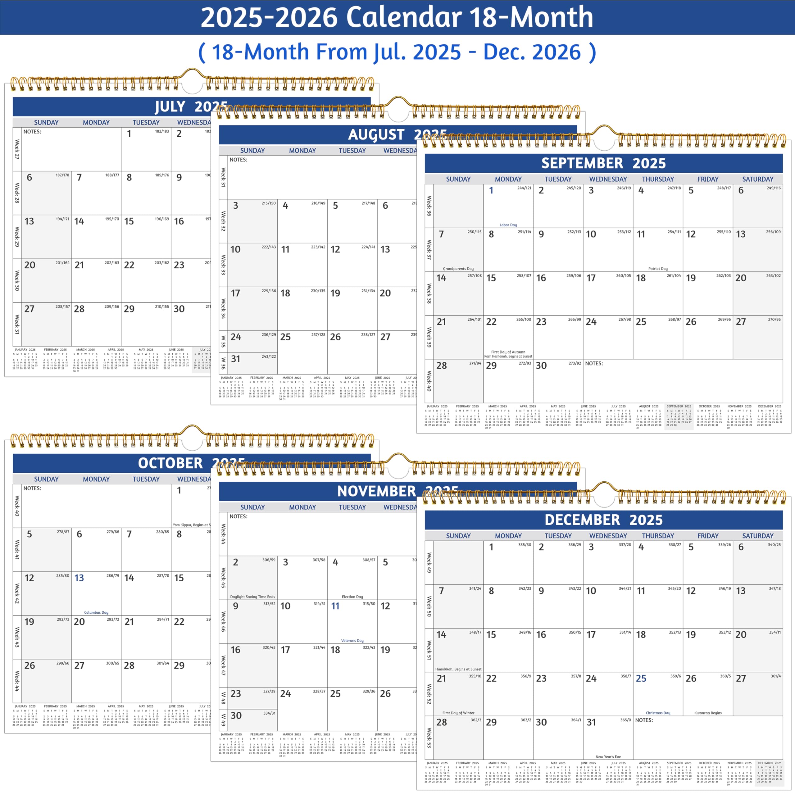 2026 Wall Calendar - Run Now to Dec 2026, 14.57'' x 11.42