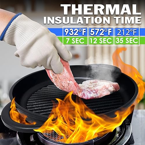 Miniatura 3 de 2 Pairs Heat Resistant Gloves for Grilling - 9.45 Inch Durable Aramid Oven Gloves with Fingers - Full Hand Protection, Functionality, Easy to Use,