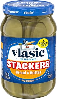 Vlasic Stackers Bread and Butter Pickles 16 oz Jar - Crunchy Sweet-Tart Slices for Sandwiches & Snacks