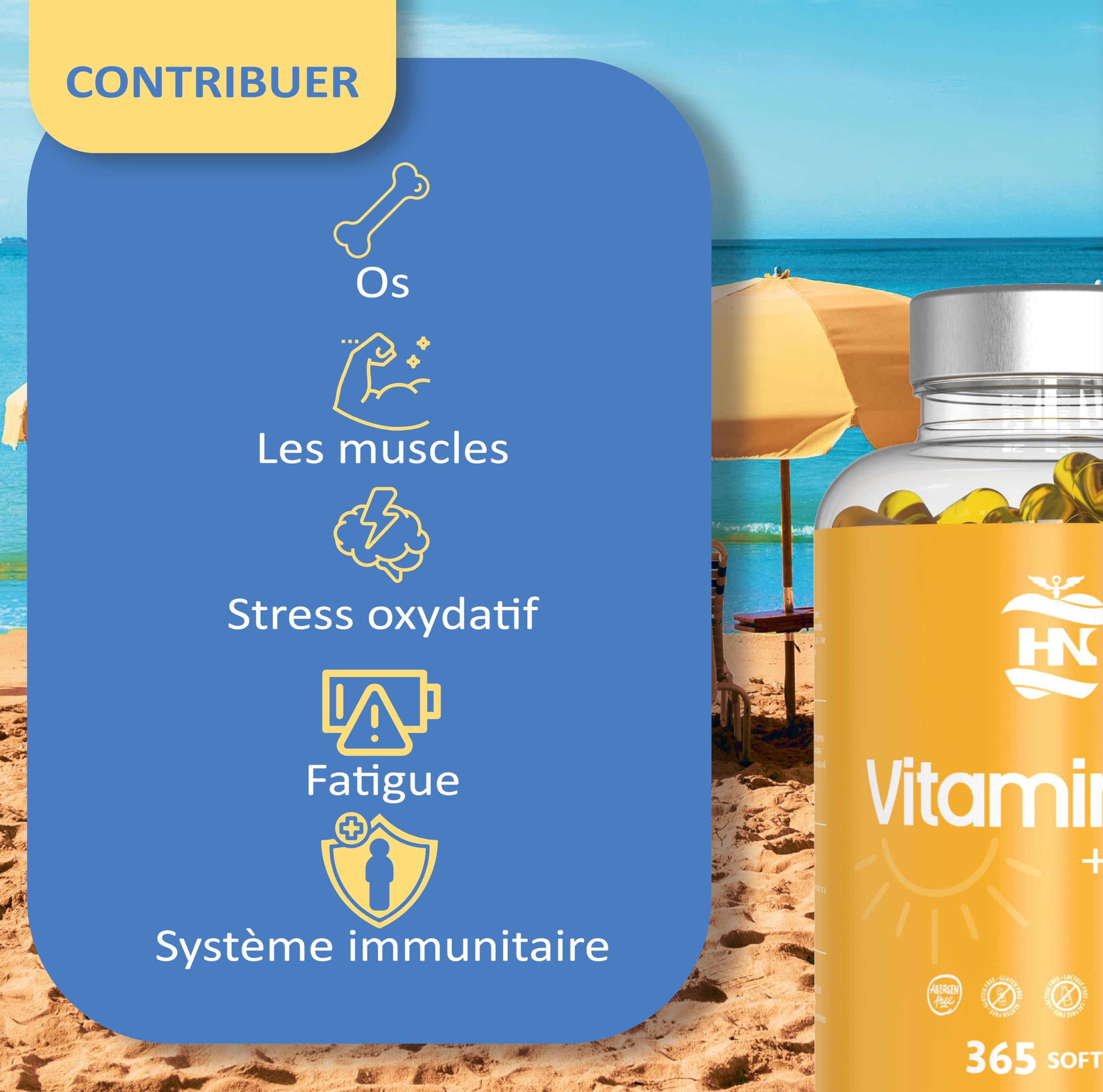 Vitamine D 5000 UI Vitamine D3 K2. 365 Capsules Vitamin D3 hautement concentrée Soutient les fonctions immunitaires et osseuses grâce à la Vitamin D3 K2 hautement dosée