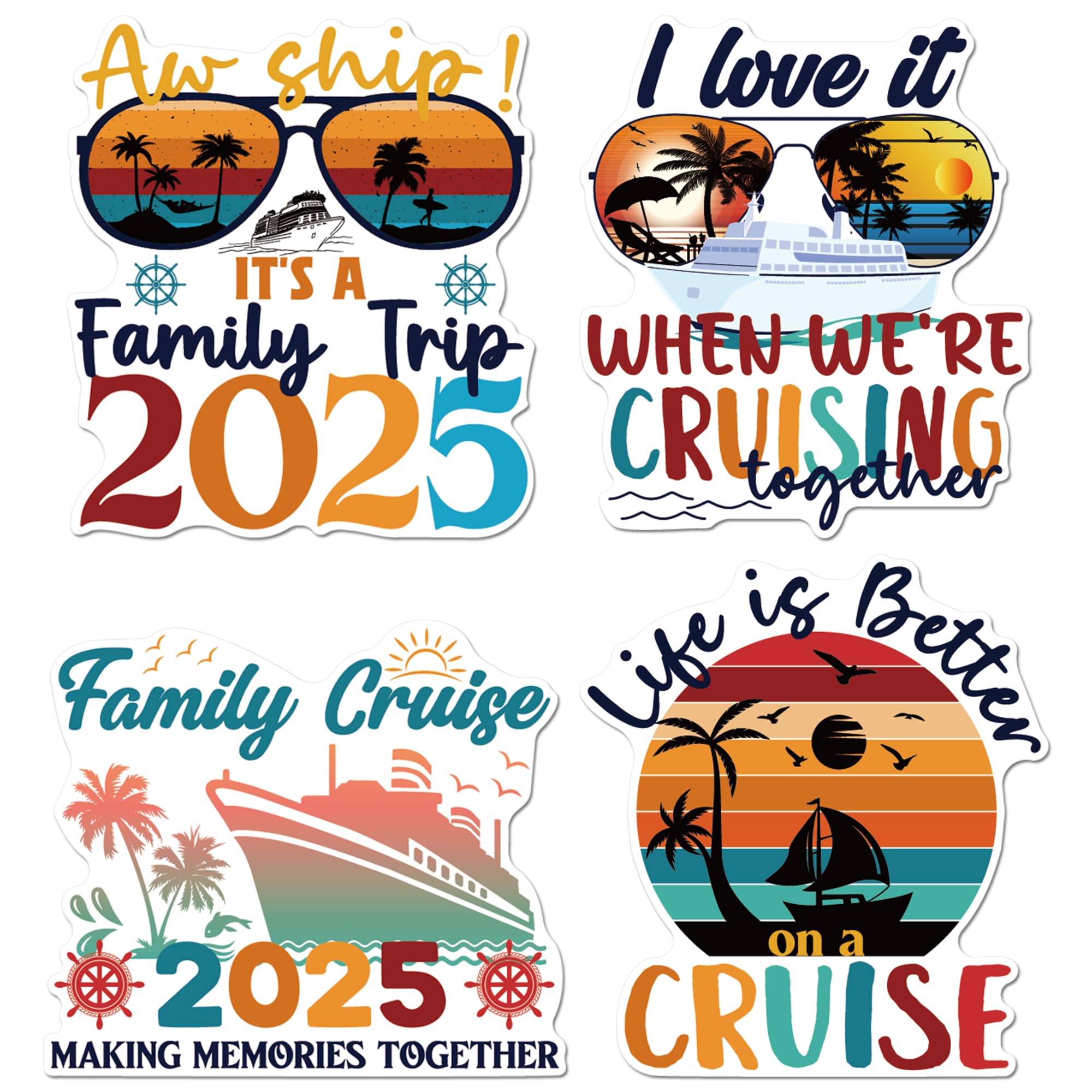 Family Cruise Door Decorations Magnetic, 4 Pcs Family Trip Nautical Vacation Retro Cruise Magnets 2025, Cruising Essentials Fun Magnetic Ship Cabin Door Signs