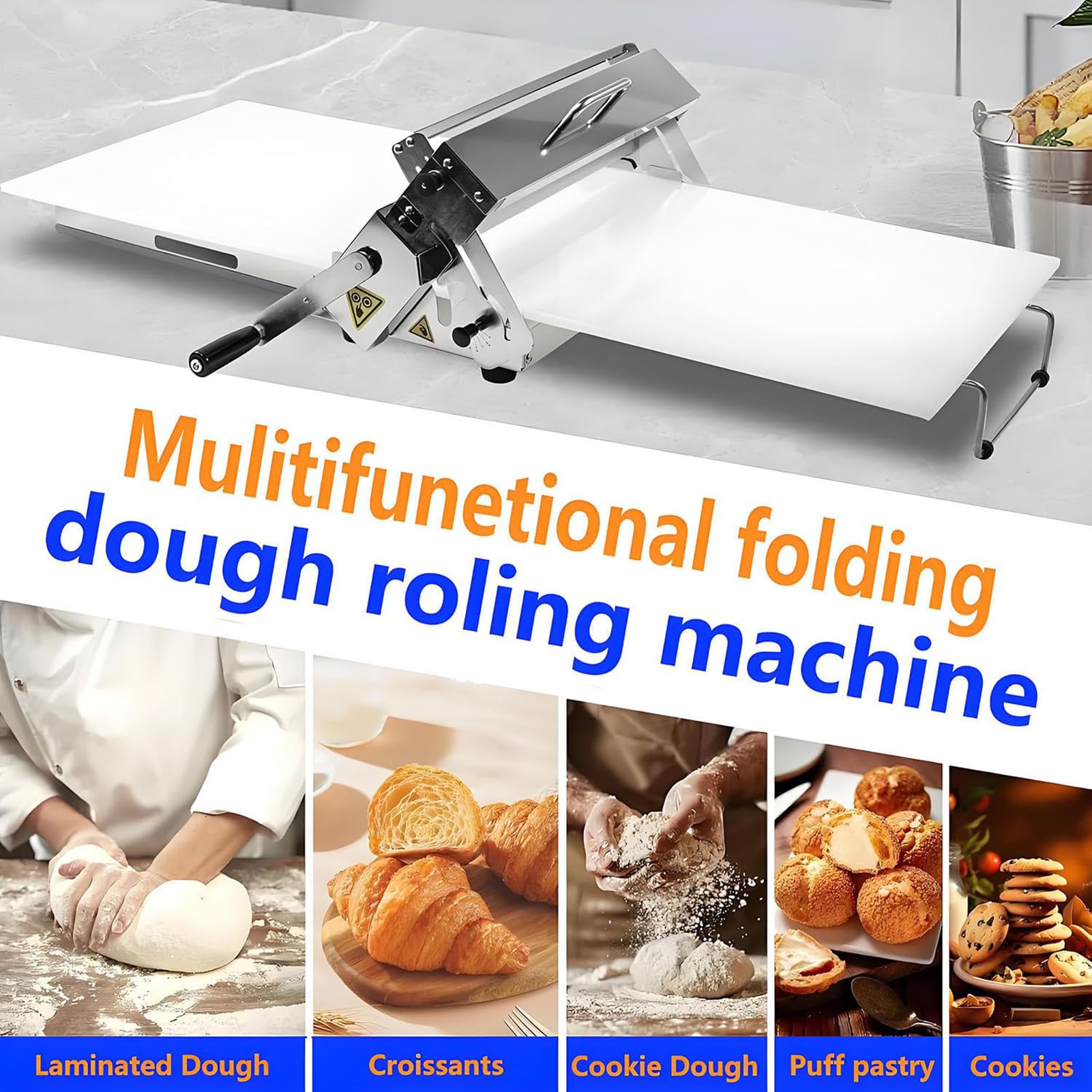 Laminadora De Pasta Plegable, Laminadora De Masa Croissant Manual Croissant Profesional Industrial Uso Comercial Y Doméstico.Diseño Compacto. Grosor Ajustable Para Panaderías Y Pastelerías (Model 300)