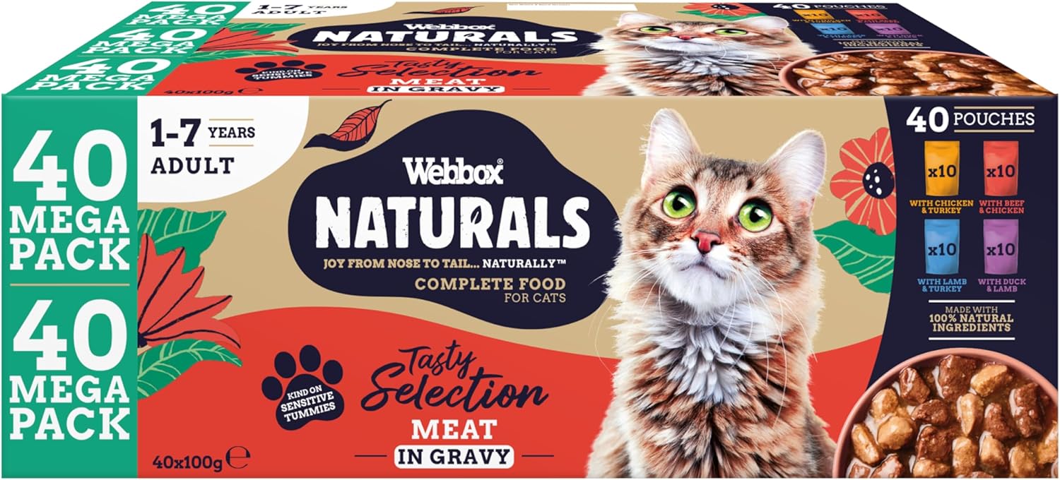 box Naturals Complete Wet Cat Food, Adult Meat Selection in Gravy with Added Prebiotic to