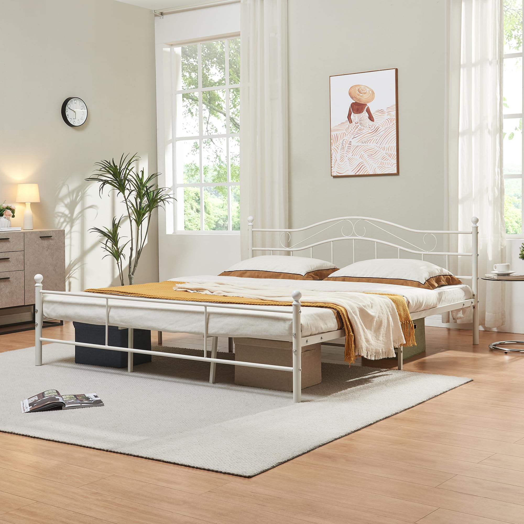 en.casa Metallbett Florenz 180x200cm – Weiß, pulverbeschichtet, mit Kopfteil und Lattenrost