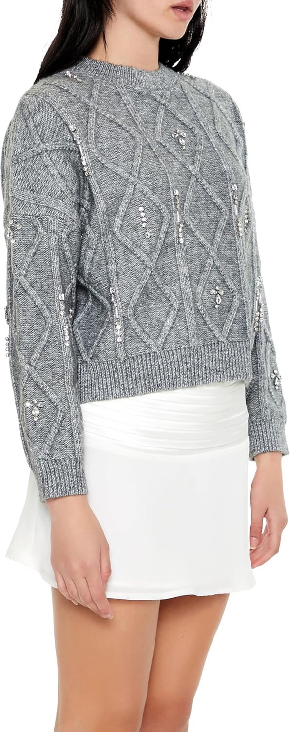 Forever 21 Womens Marled Faux Gem Sweater - Image 4