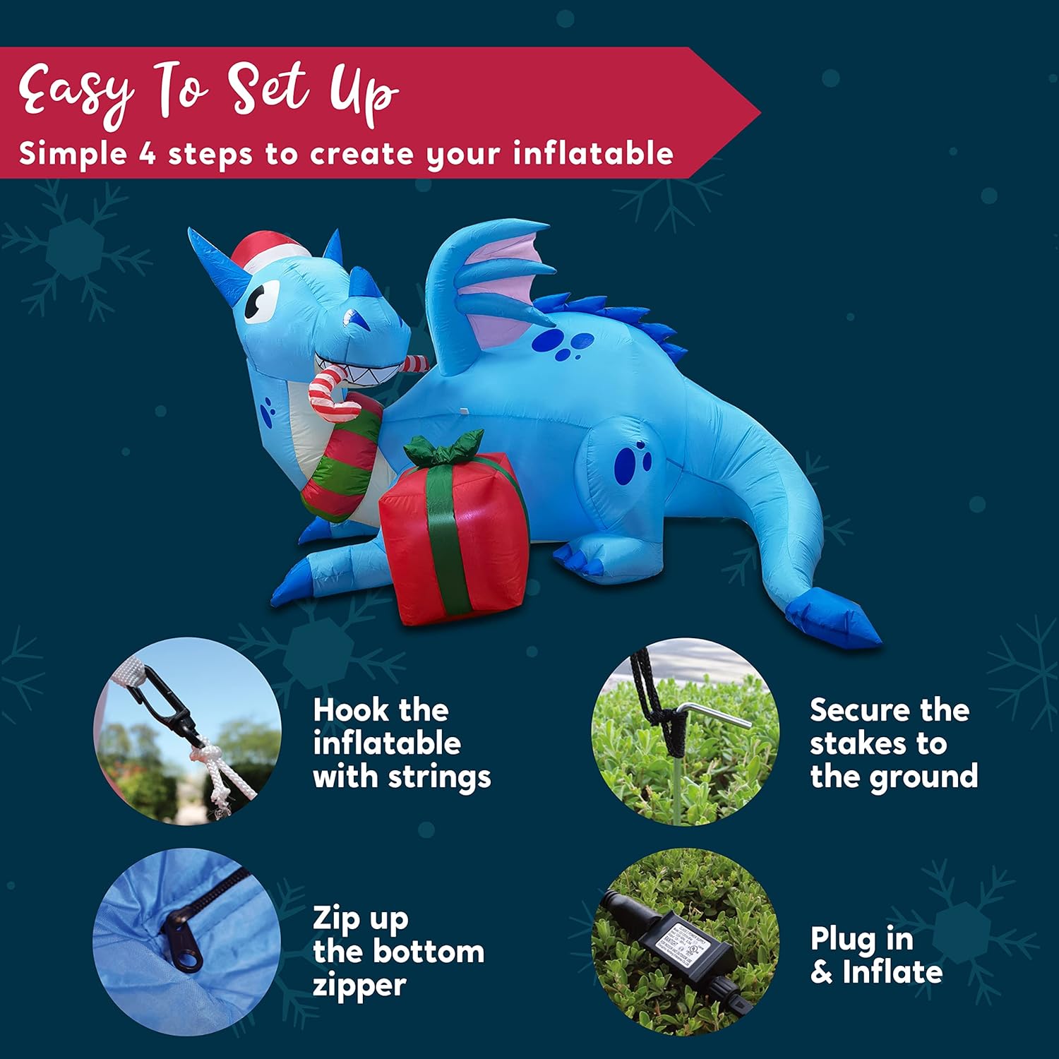 Joiedomi 6 FT Long Christmas Inflatable Dragon Outdoor Decoration, Christmas Blow Up Yard Decorations with Build-in LEDs, Xmas Inflatables Blow Up Dragon for Outside Lawn Garden Party Decor