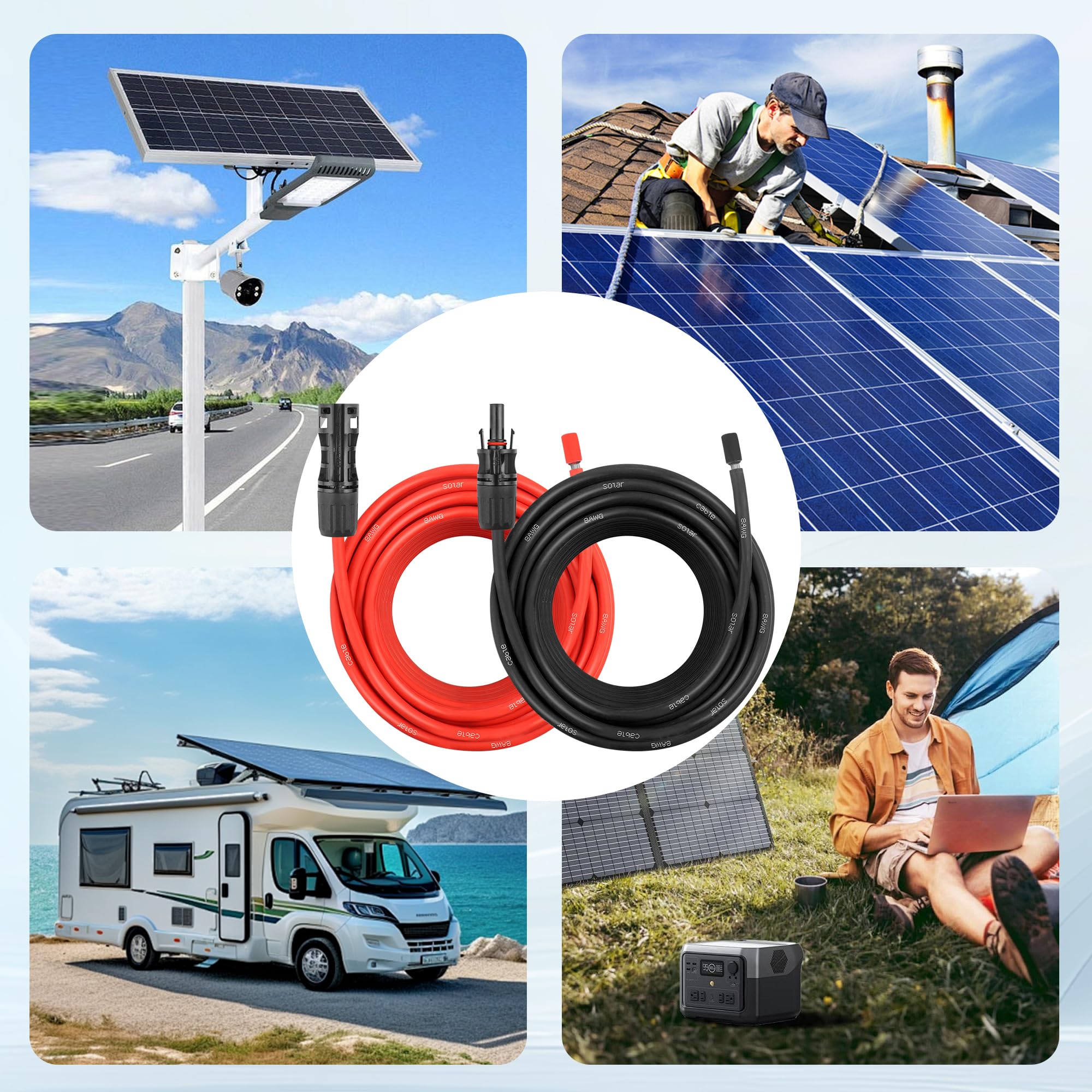 Cavo di prolunga per pannello solare, 6,5 m, 8 AWG, cavo di prolunga per pannelli solari con connettori rapidi femmina e maschio, adattatore solare per camper, sistemi off-grid (6,5 m rosso + 7,6 m