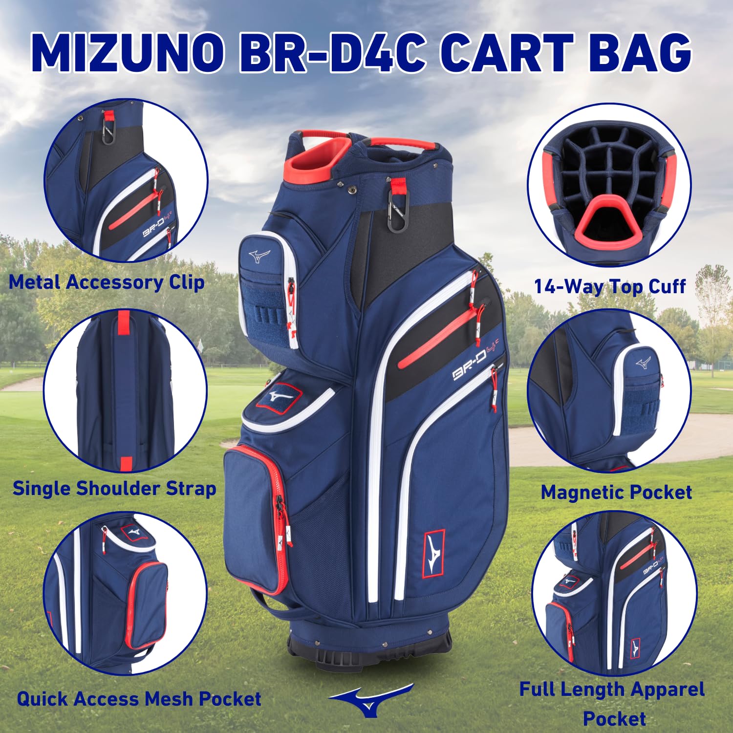 Mizuno BR-D4C Cart Golf Bag | 9 1/2 Inches | Black Camo-Copper