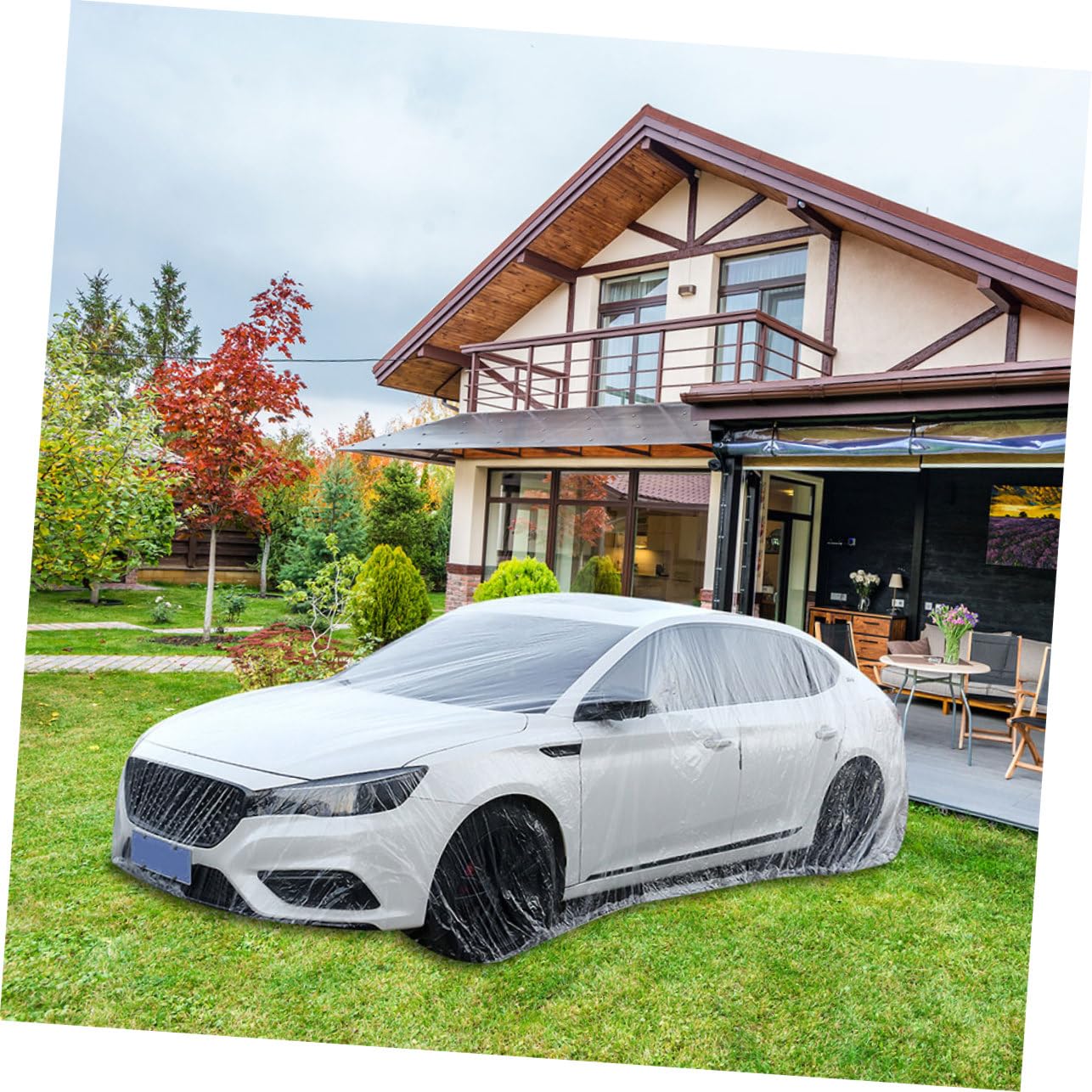 TOPPERFUN Quick-Install Car Cover Disposable Full Coverage Auto Rainproof Outdoor Cover — view 6