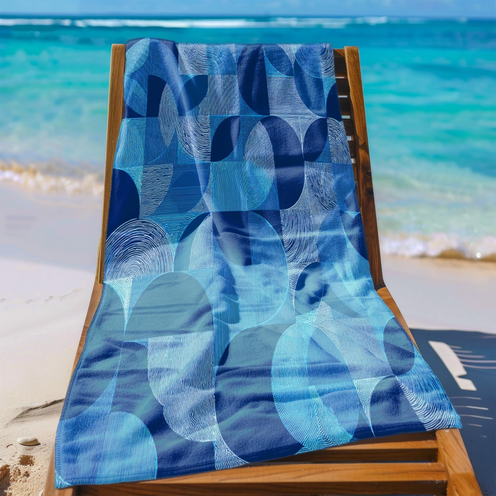 Drap de Plage XXL 200X200 Abstract Bleu Profond Serviettes de Plage en Microfibre,Serviette Piscine Extra Large sans Sable pour Adultes Séchage Rapide