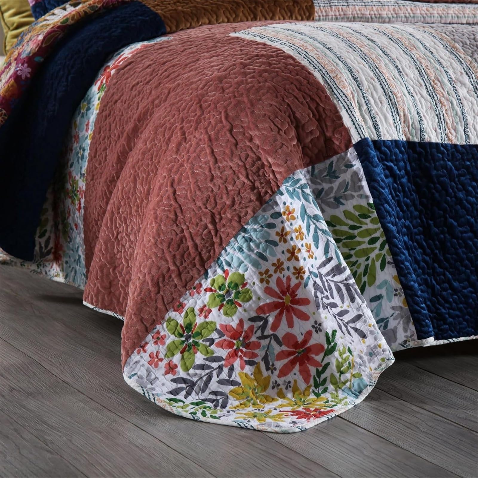 CUNTO GaRcan - Edredón de Cama de 3 Piezas con diseño Floral de Terciopelo Moran Grueso y Patchwork con Funda de Almohada (tamaño: 240 x 270 cm) (un Color, 240 x 270 cm)