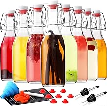 8-Pack 8.5oz Flip Top Glass Bottles, Swing Top Beer Brewing Bottle for Fermentation, Kombucha, Kefir, Vanilla Extract, Coquito, Juice, Soda, Tea - Airtight Stopper Cap Lid, Bonus 2 Bottle Pourers
