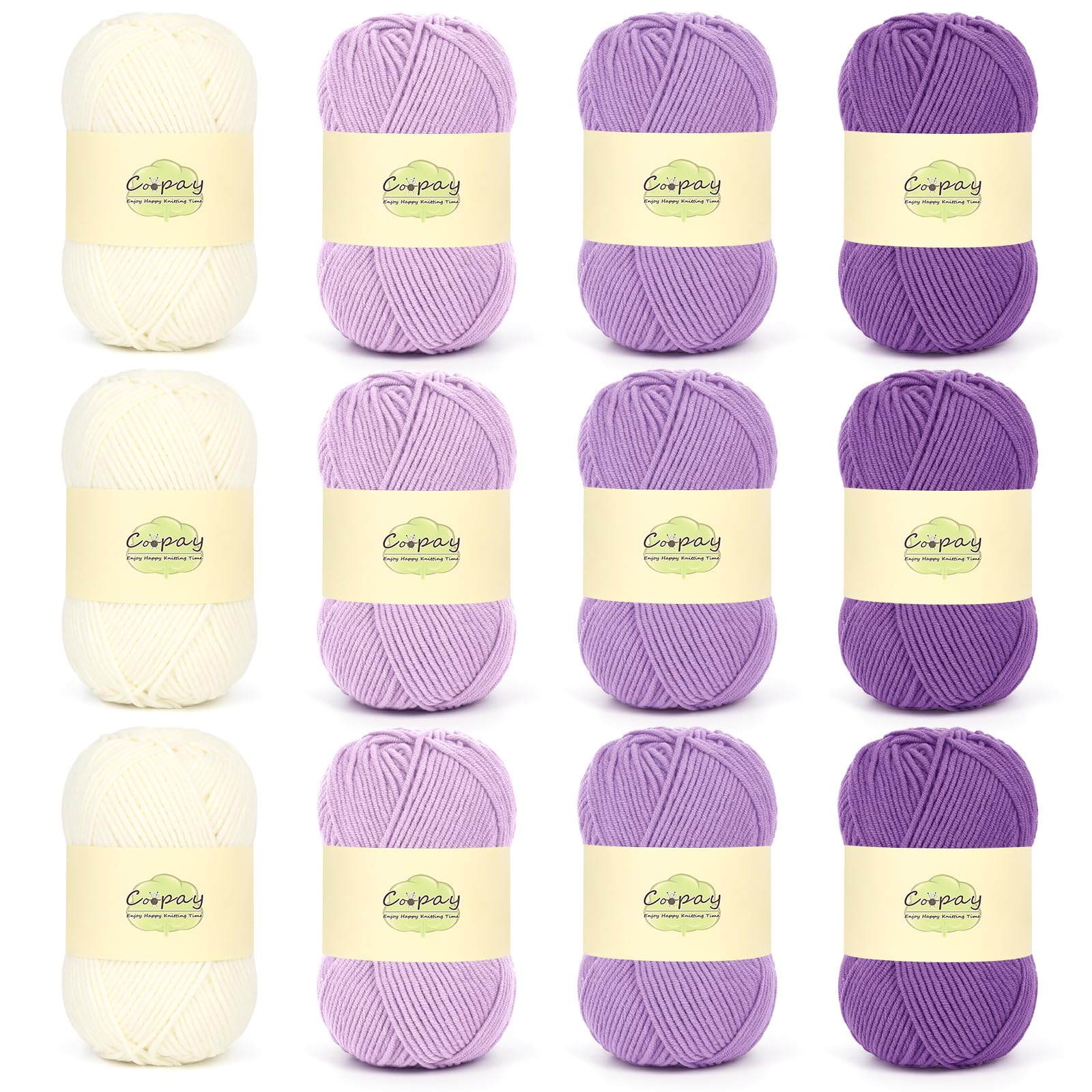 Coopay 12×50g Crochet Yarn DK, Soft 5Ply Milk Cotton Yarn for Crochet-60% Cotton 40% Acrylic-Double Knitting Yarn for Beginners Crochet Amigurumi, Baby Clothes, Granny Squares, DIY Crafts-Purple