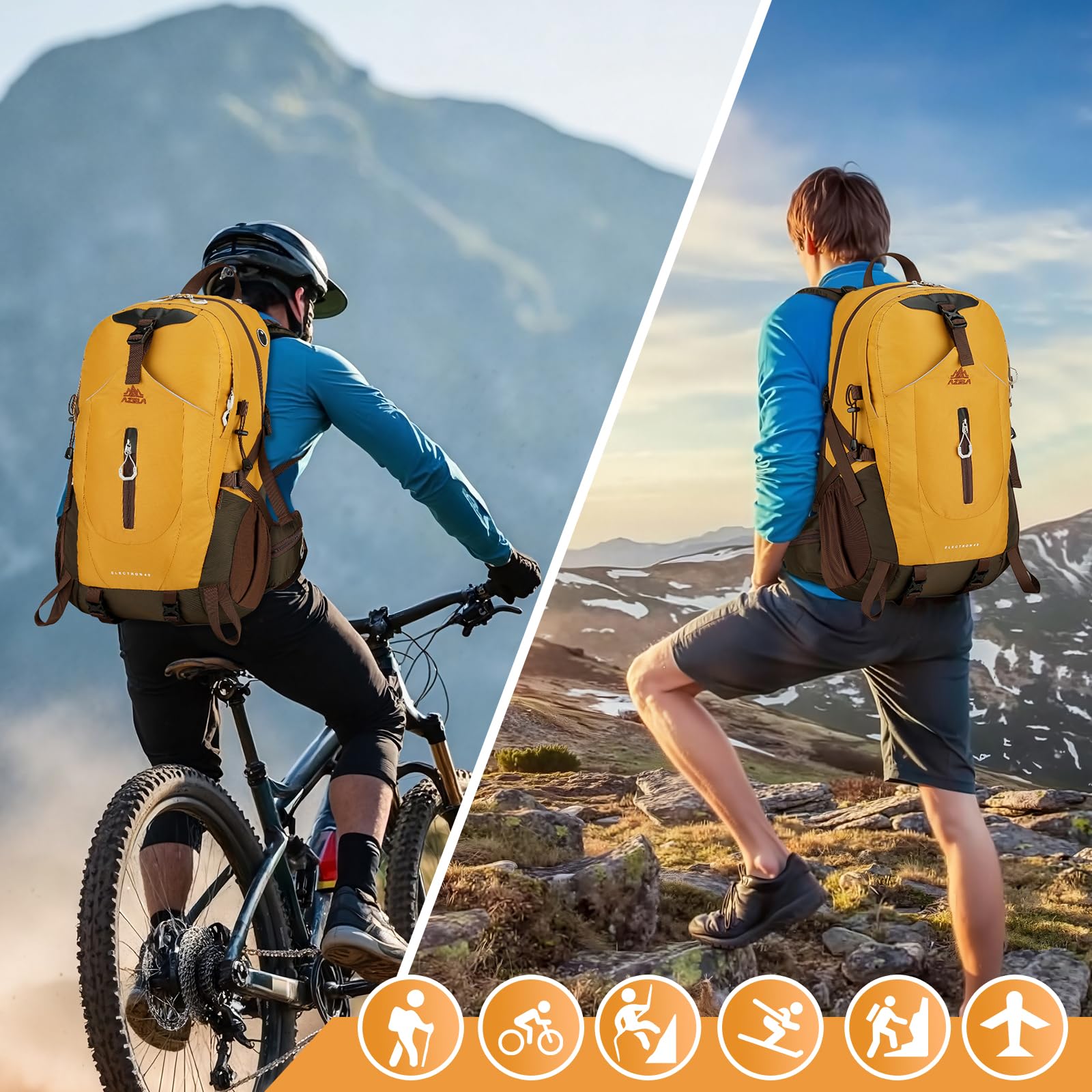 Geila Zaino da trekking da 40 litri, per campeggio, escursionismo, ciclismo, escursionismo, impermeabile