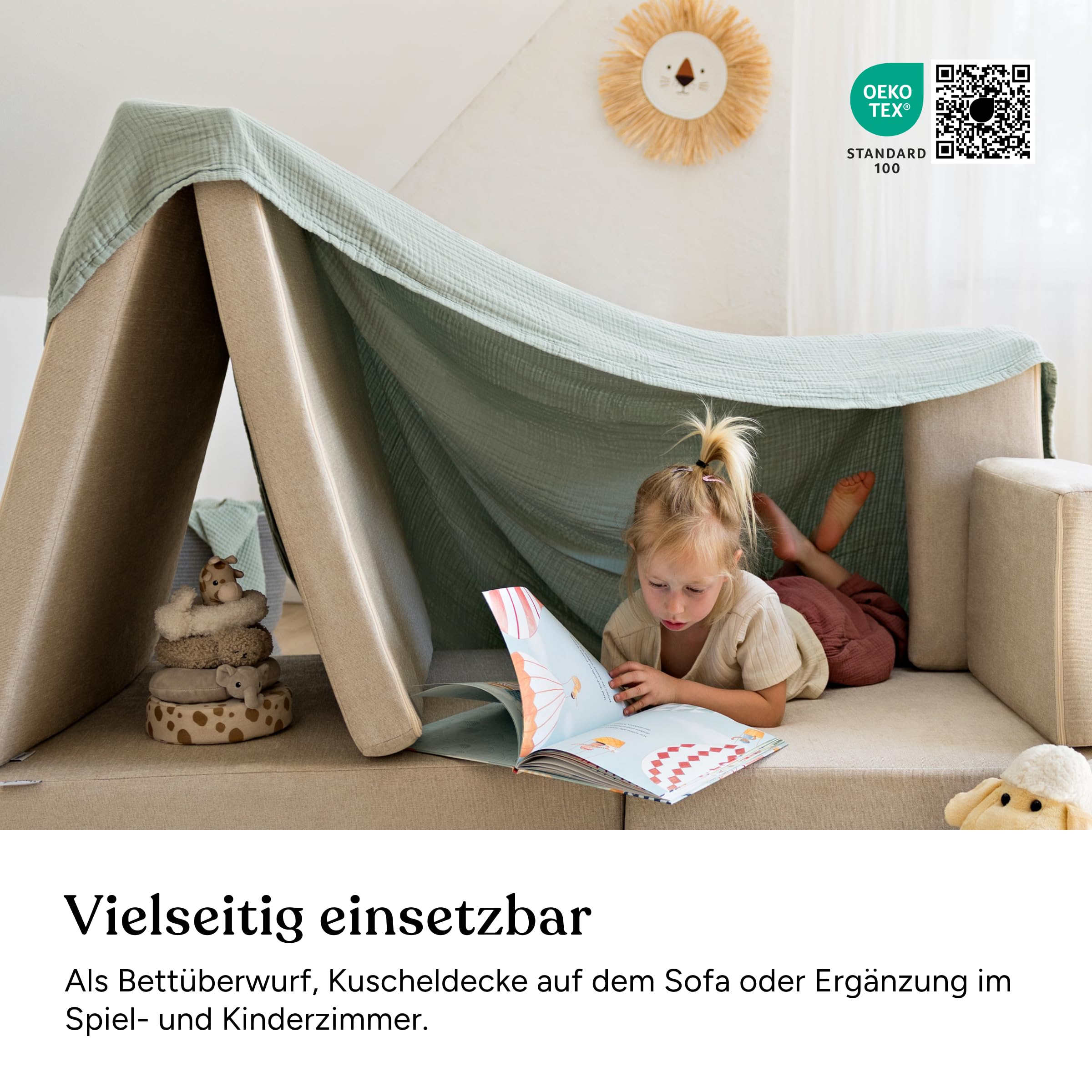 Ehrenkind Tagesdecke Waffelpiqué Jade 230 x 250 cm – Bettüberwurf aus 100% Bio-Baumwolle, Oeko-TEX® Zertifiziert
