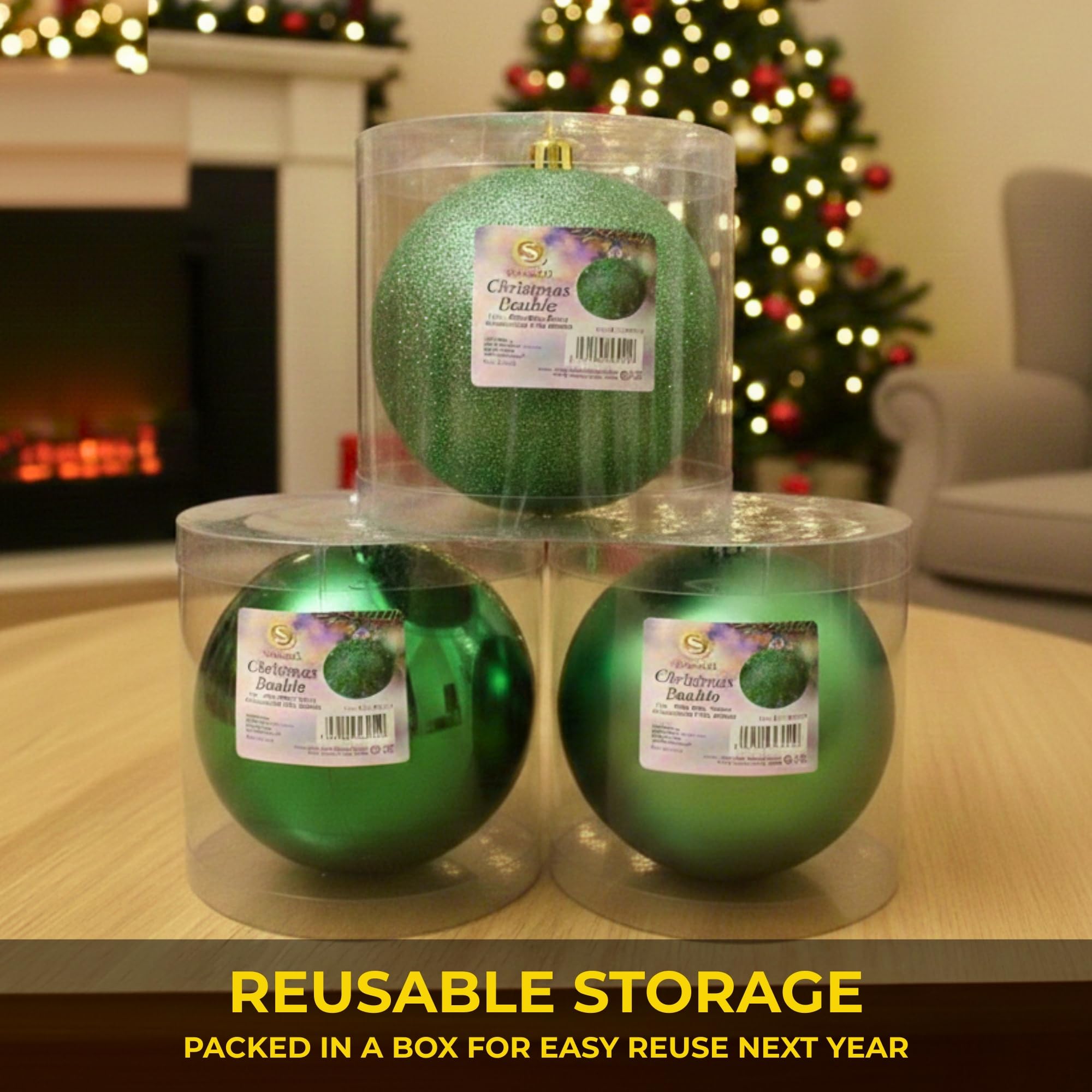 20 cm/3 große dunkelgrüne Weihnachtskugeln, PVC, bruchsicher, glänzend, matt, glitzernde Oberfläche, Weihnachtskugeln, Ornamente, sortiertes Set, Festliche Weihnachtsbaum-Hängedekorationen, rundes