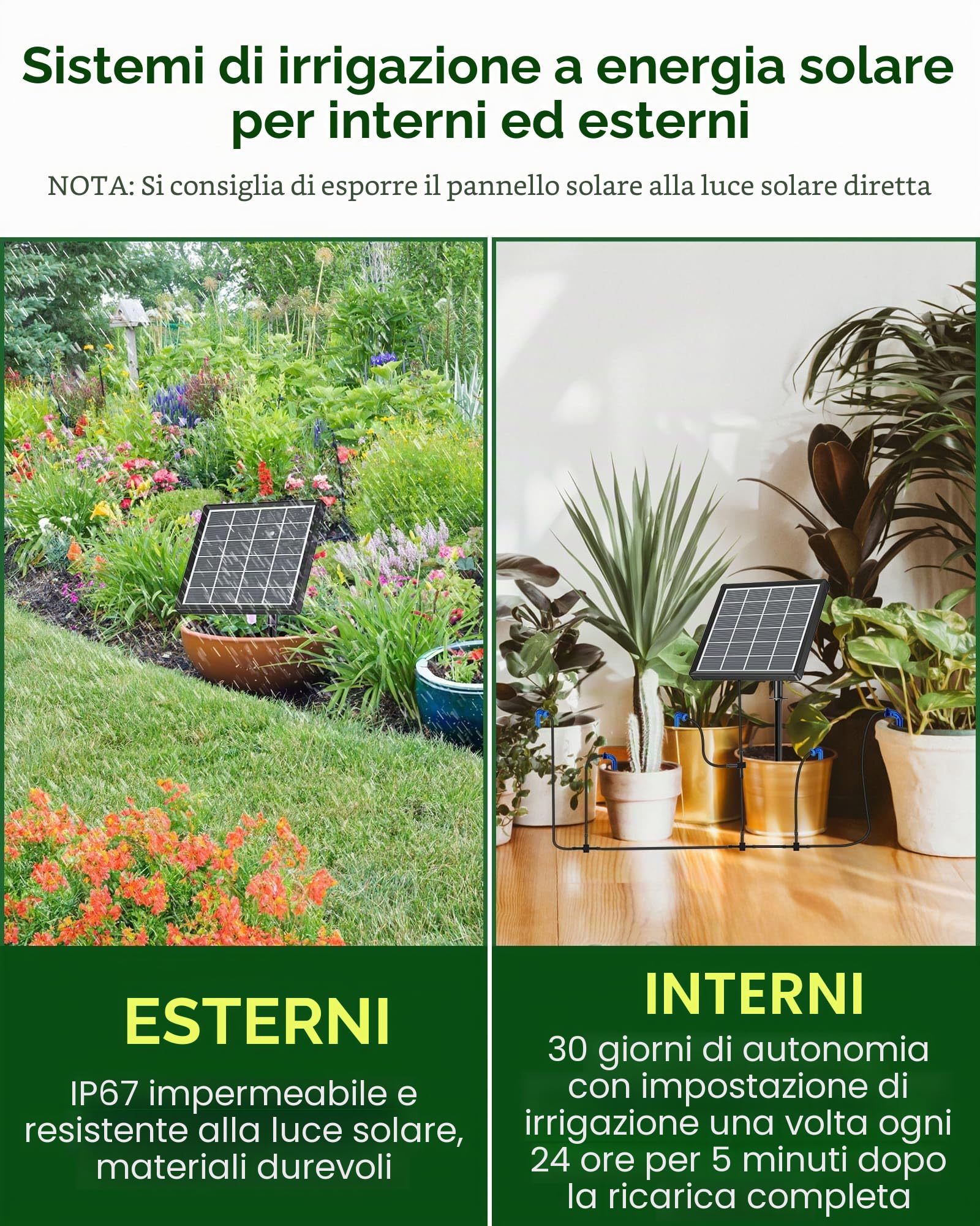 Biling Sistema solare per irrigazione balcone, 15 m, 2,5 W, giardino, piante, aiuola rialzata, serra, vacanze