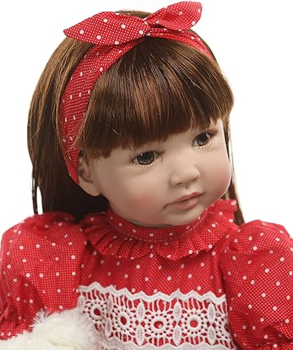 Miniatura 2 de Muñeca Reborn de 24 pulgadas de vinilo de silicona suave, cuerpo de algodón, princesa, niña, realista, con detalles de pintura con diadema roja