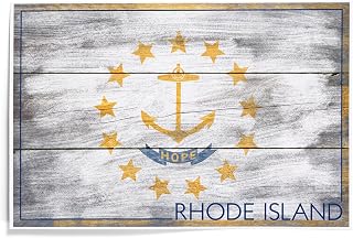 Lantern Press 12x18 Inch Art Print, Rustic Rhode Island State Flag