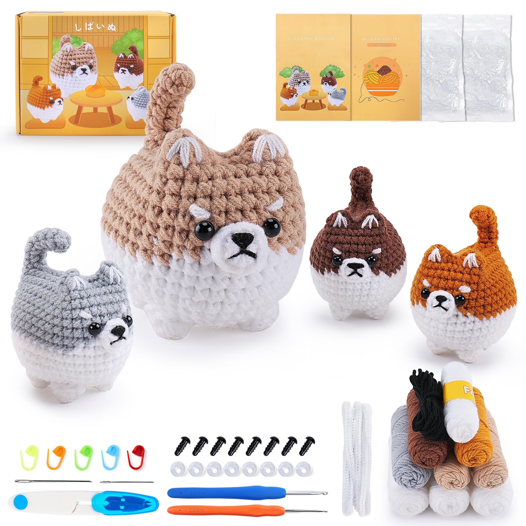 Amazon.com: Crochet Kit for Beginners- 4 PCS Fat Shiba Inu Crochet