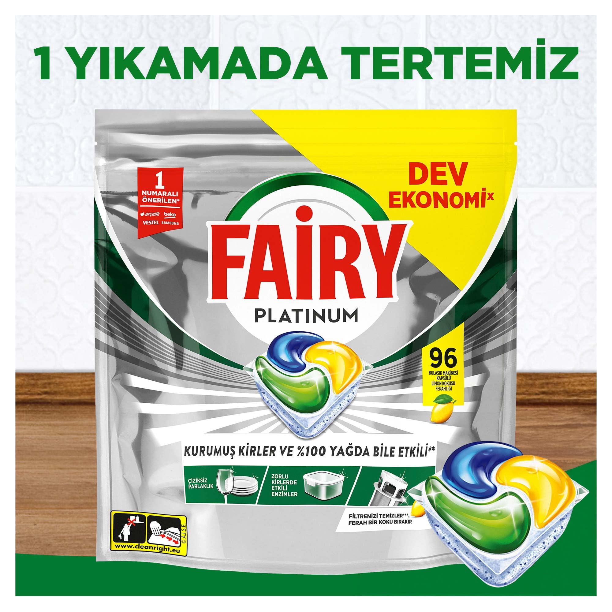 Fairy Platinum Bulaşık Makinesi Deterjanı Kapsülü/Tableti 96 Yıkama Limon Kokulu