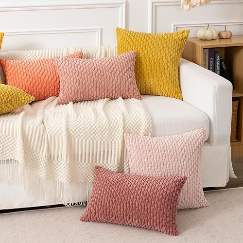 Vista 212 de Kevin Textile - Juego de 2 fundas decorativas para cojines, de pana y con moderno estilo campestre bohemio a rayas para decorar hogar, sofá, cama