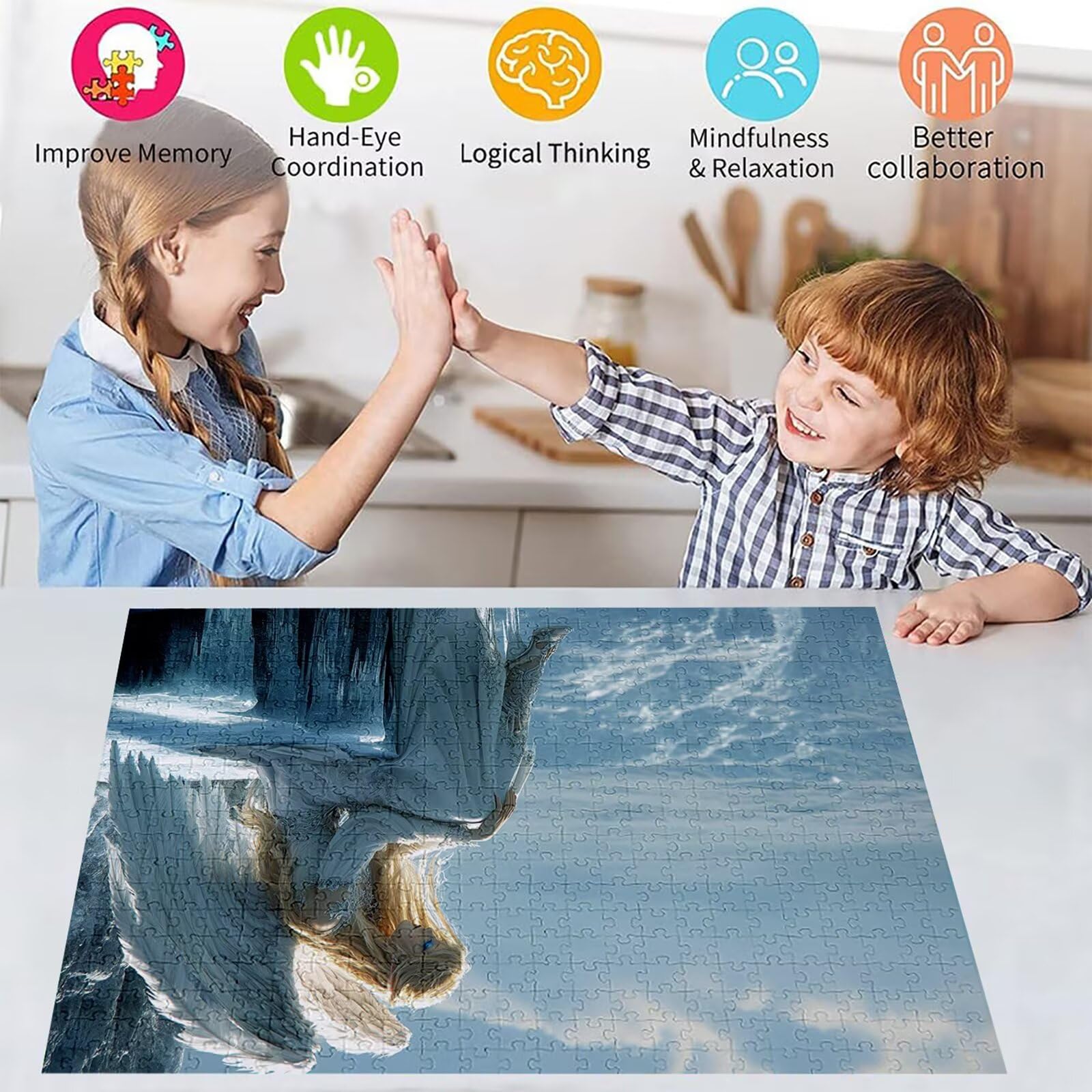 Puzzle 3000 elementów anioła dorosła 122 x 81 cm unikalne rzemiosło klasyczne 3D drewniana układanka do rodzinnych gier aktywnych, układanka do samodzielnego wykonania nawet do dekoracji ścian