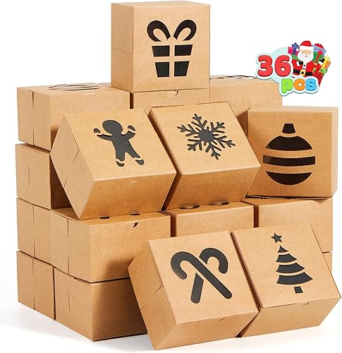 Miniatura 9 de JOYIN 36 cajas de galletas de Navidad, cajas blancas con ventana de 4 x 4 x 2.5 pulgadas, caja de regalo de panadería para Navidad, fiestas,