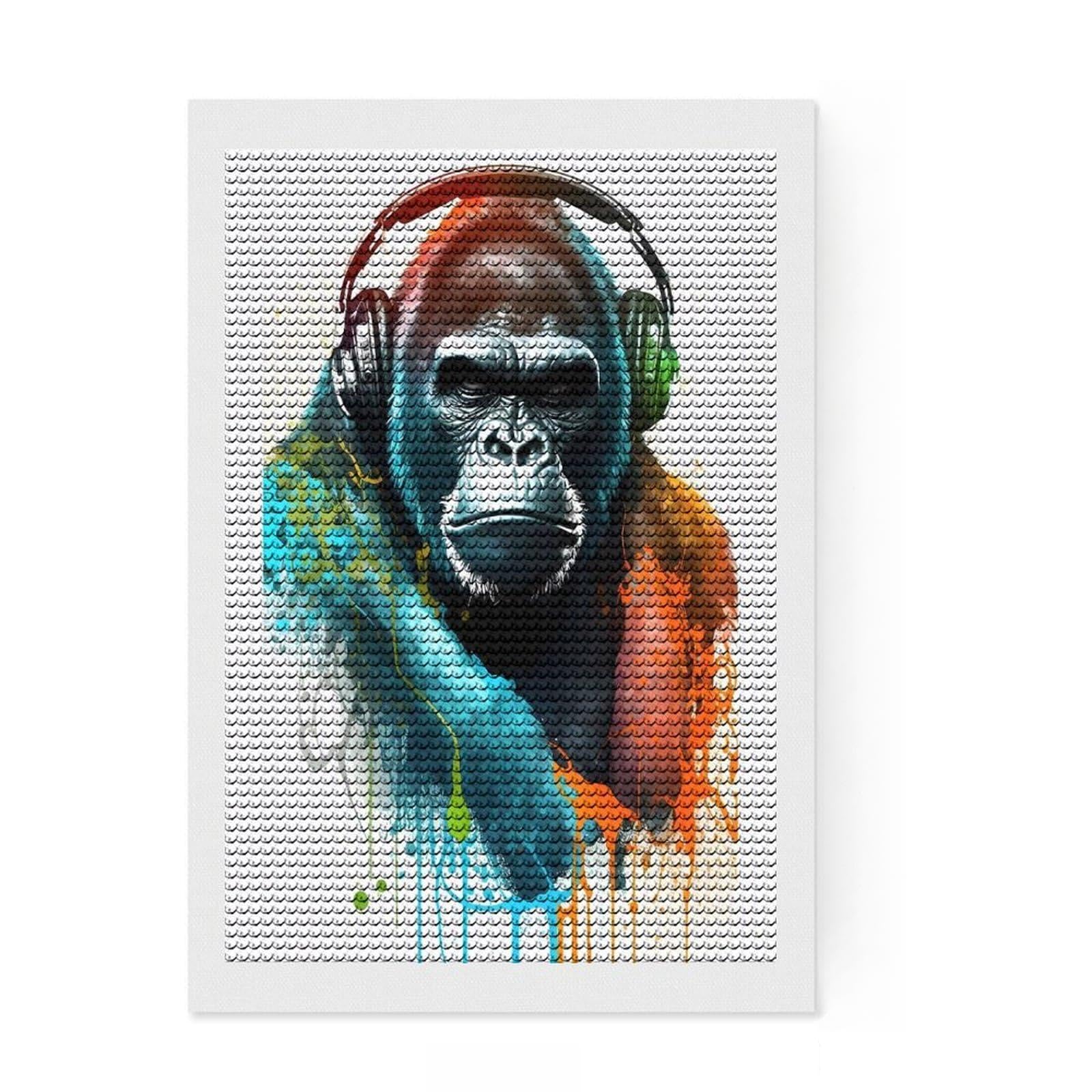 Junmoney Gorilla Music Painting Round Drill Diamond Painting 8"x12", Mindful Craft Activity, Simple to Start, Bedroom Decor, Holiday Gift Idea
