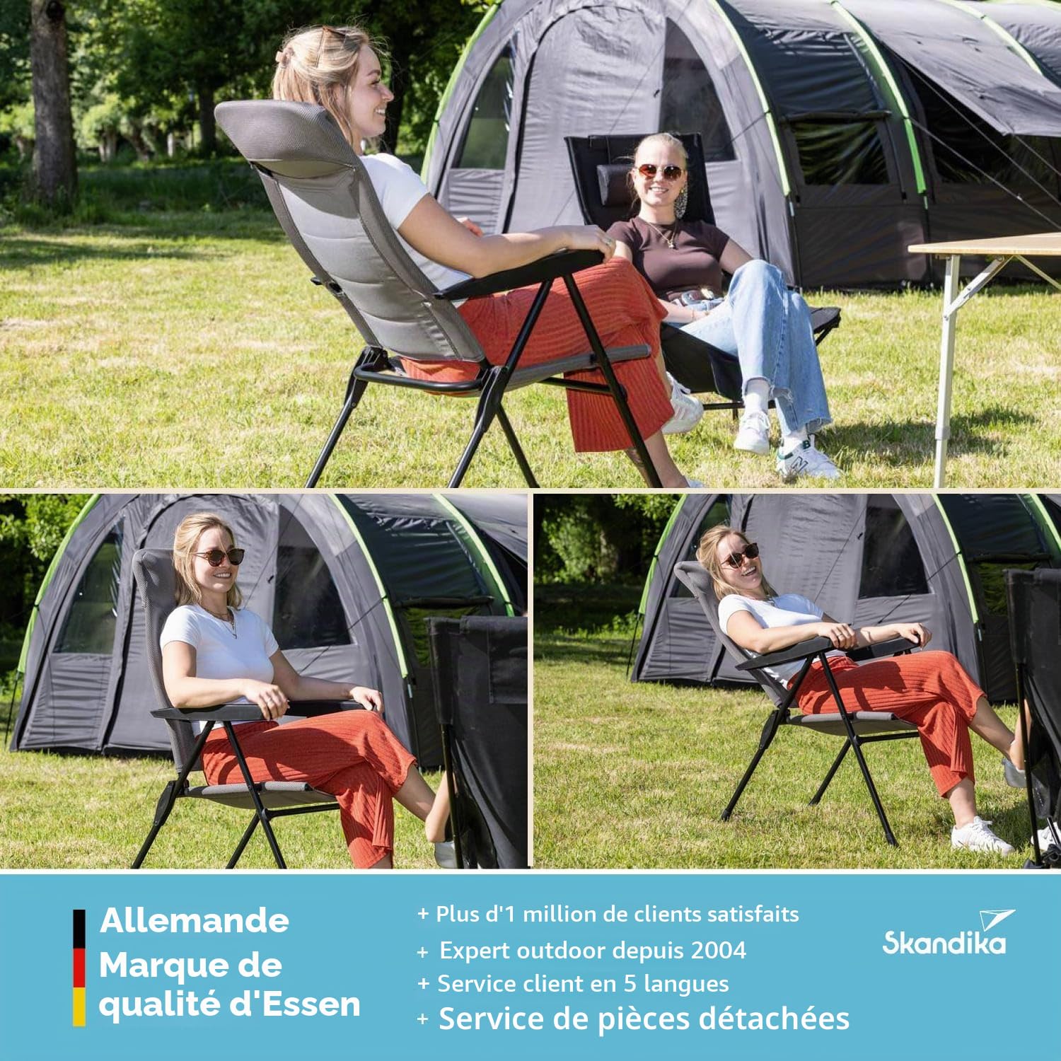 Skandika Fauteuil Kvist | Chaise de Camping Pliable, Fauteuil Pliant en Aluminium et Acier, Dossier réglable sur 4 Positions, Max.150 kg, rembourrée, Appui-tête | Chaise, Camping, Jardin