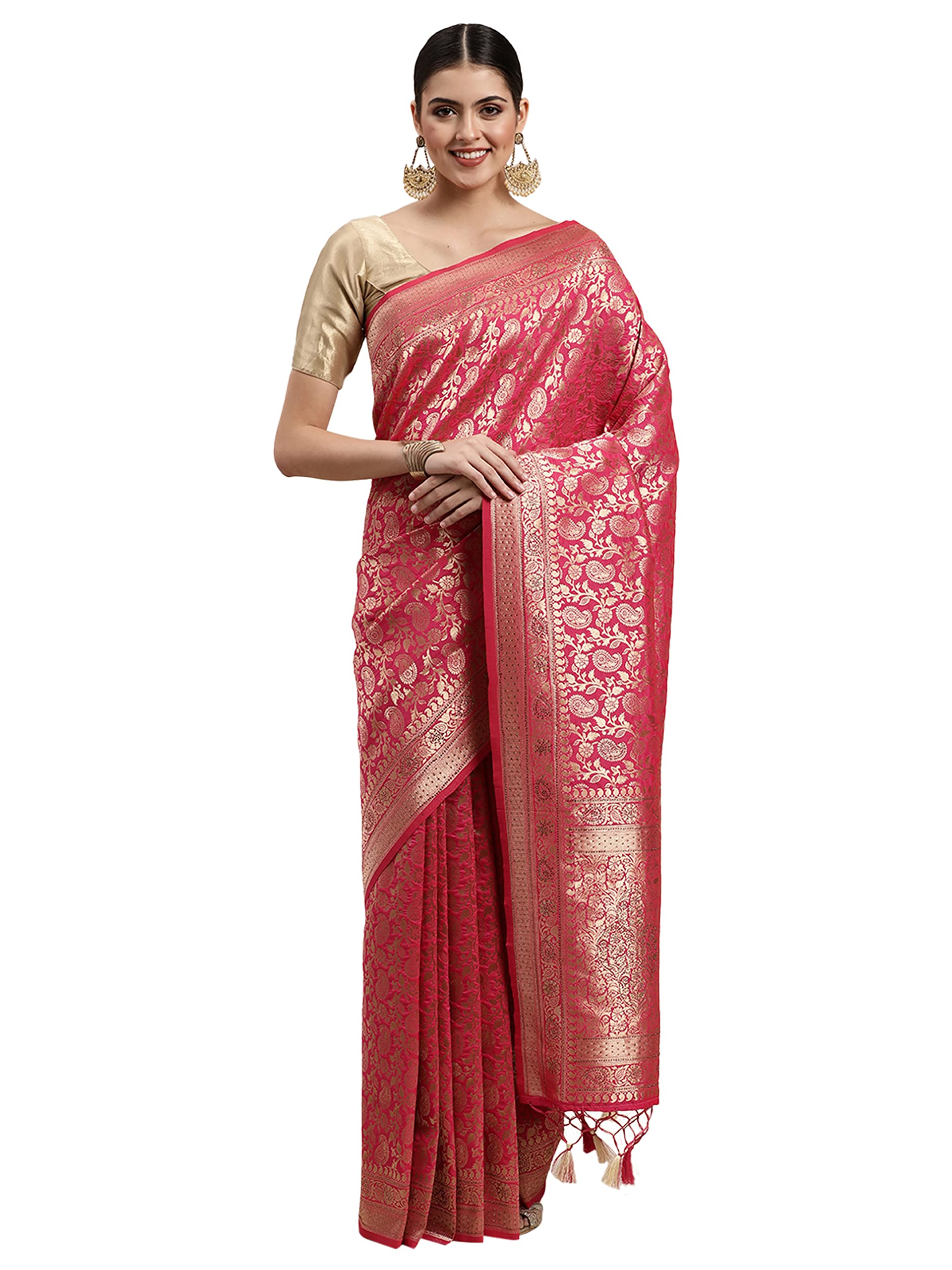 MOHEY Sari da donna, tessuto sari con camicetta PieceAll Over Jaal e Border Art Silk Sari