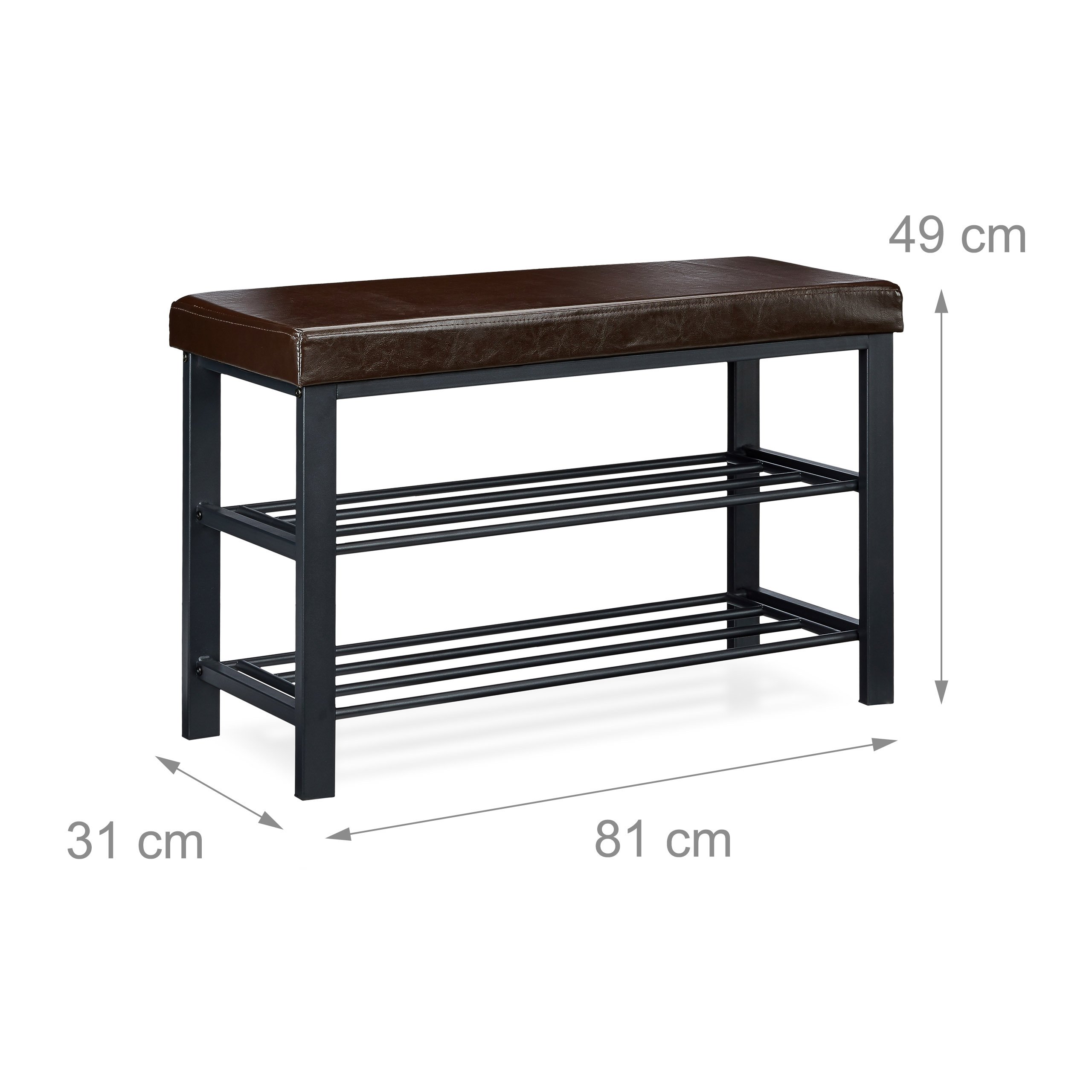 Relaxdays Panca Scarpiera, Mobile Scarpe, Portascarpe con 2 Ripiani, Imbottita, HxLxP: 49x81x31 cm, 10 Paia, Marrone