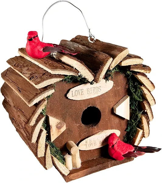 Cartanfill-Handmade Wooden Outdoor Birdhouse for Cardinals, Hanging Garden Birdhouse for Viewing, 7-Inch, Wild Bird Feeder, Ranch Patio Yard Tree Hanging (A)