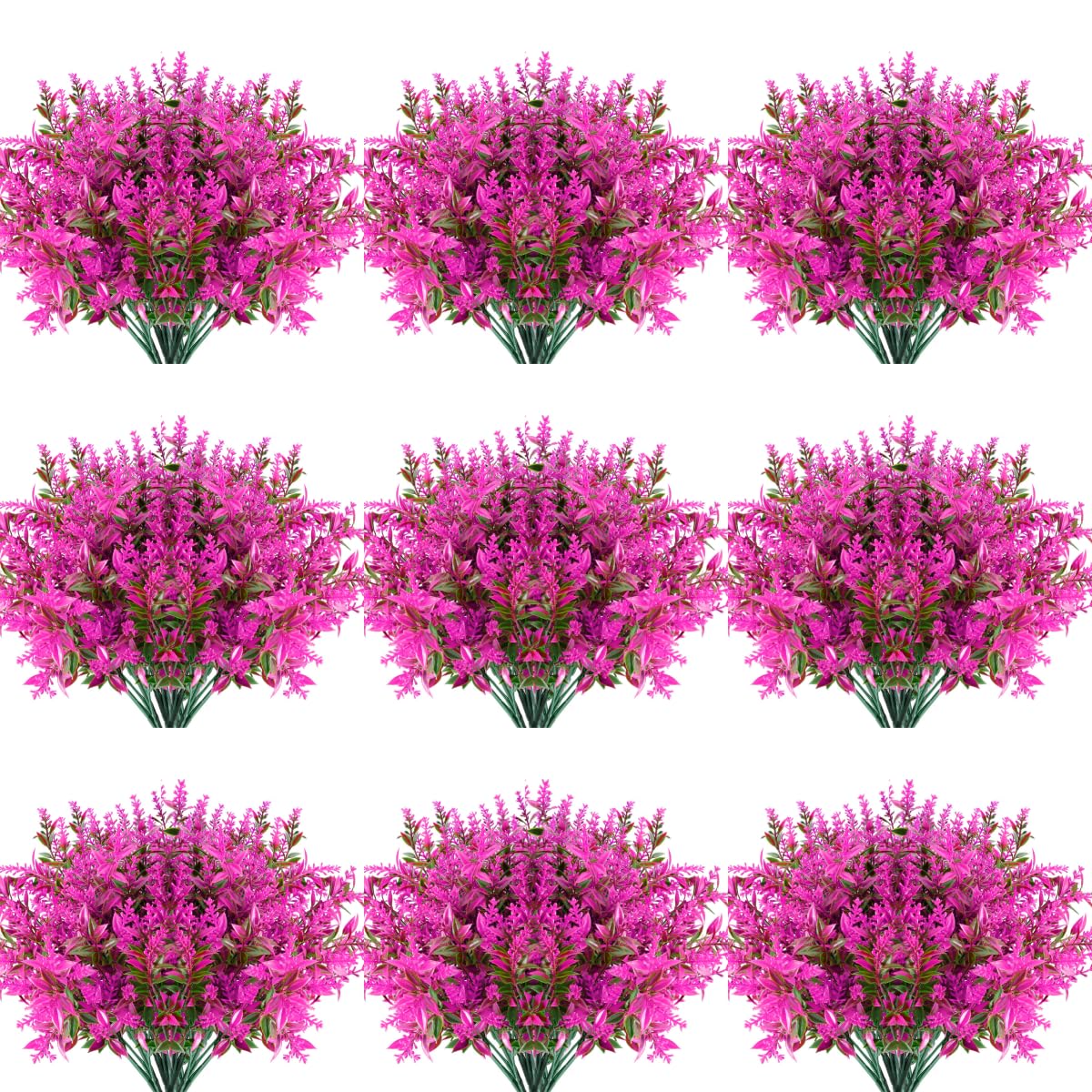20 Bundles Artificial Lavender Flowers Outdoor UV Resistant Fake Flowers No Fade Faux Plastic Plants Garden Porch Window Box Decorating (Fuchsia)