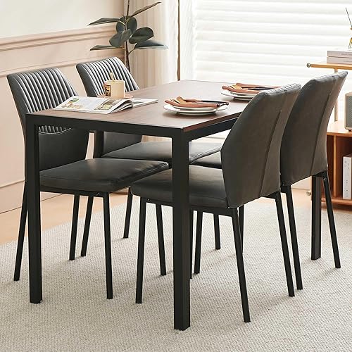 Miniatura 6 de Juego de 4 sillas de comedor modernas, de piel sintética, cómodas, tapizadas, para comedor, cocina, con patas de metal negro para sala de estar,