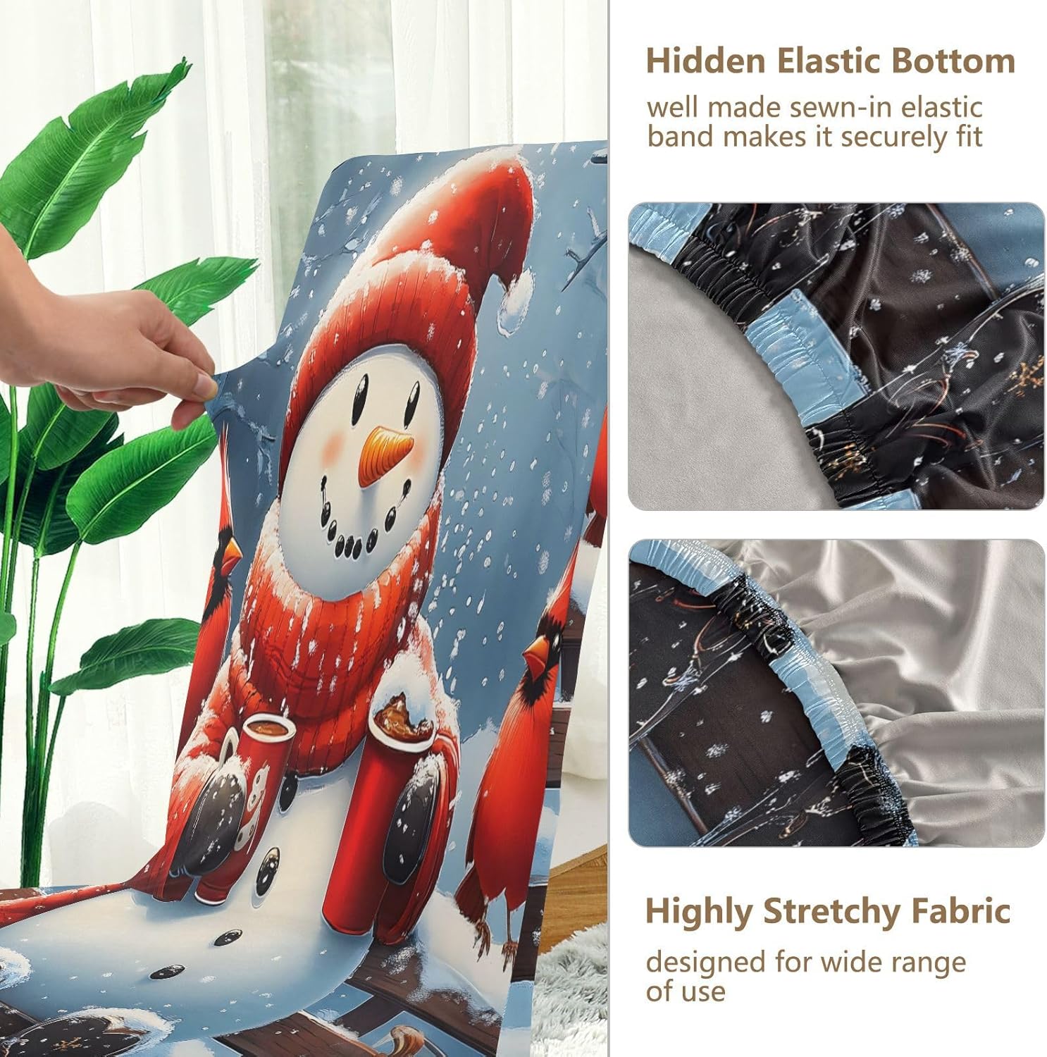 ALAZA Chair Covers for Dining Room, Snowman Red Scarf Hat Cardinal Stretch Chair Cover Sets Chair Protector Removable Washable for Ktichen Restaurant Hotel