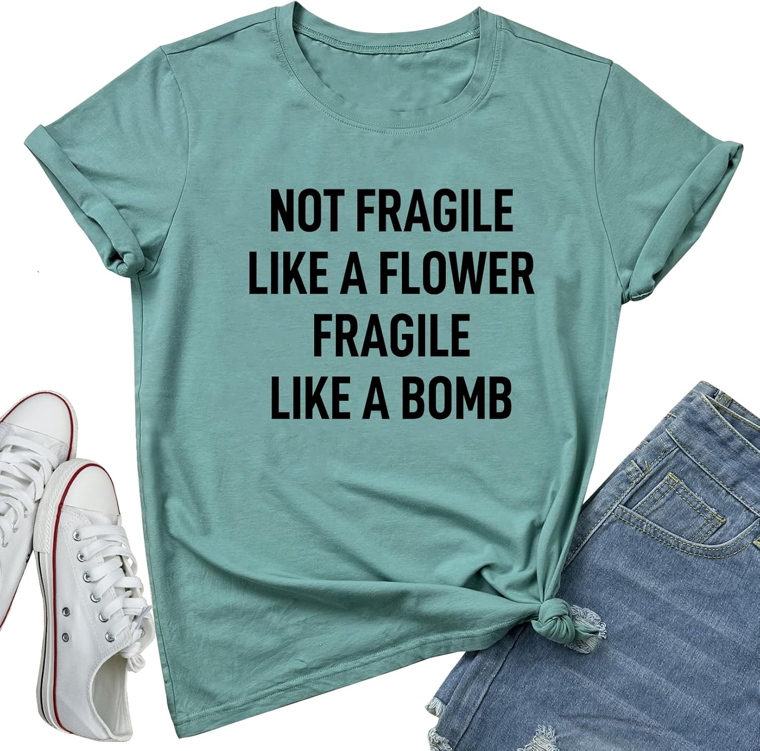 LOOKFACE Women Cute NOT Fragile Shirt Funny Letter Print Graphic Tees