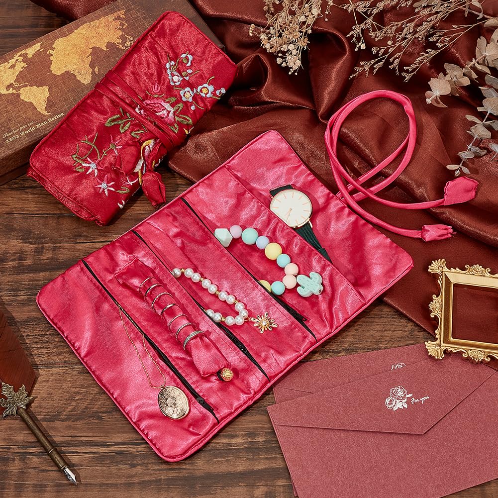 2 Borse Per Gioielli In Seta Ricamata - Portagioie Da Viaggio Per Collane, Orecchini - Foto 3