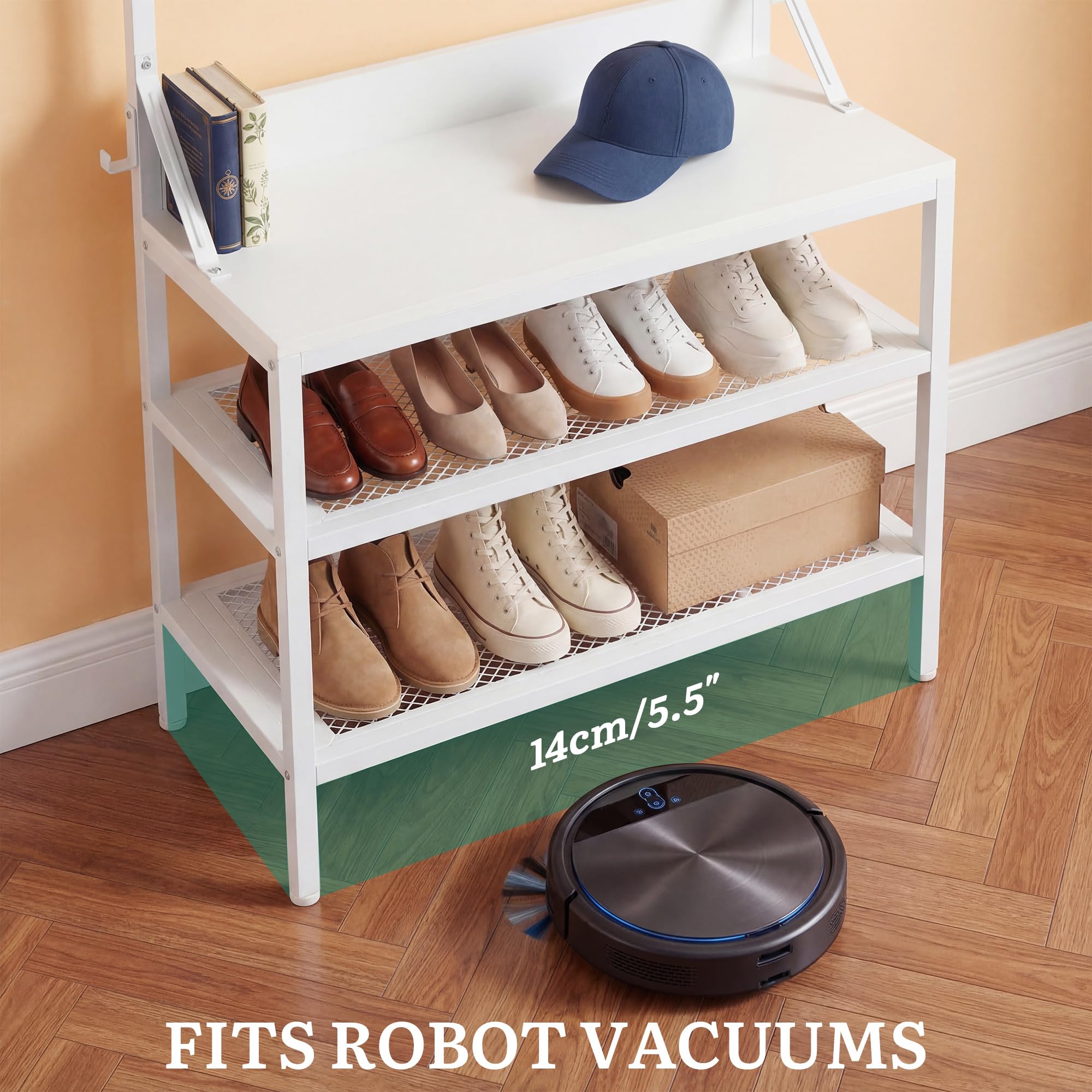YITAHOME Coat Rack Stand with Shoe Storage, Freestanding Hallway Unit with 2 Shelves - Image 7