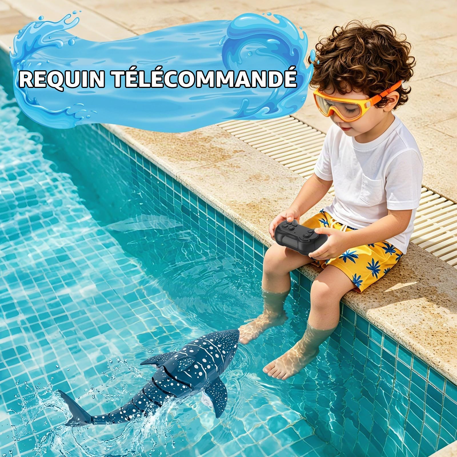 snookids Requin télécommandé pour Enfants, Jouet Requin RC 2,4 GHz, | Mouvements de queue réalistes et jeux de lumière, jouet aquatique pour la baignoire et la piscine,Cadeaux adaptés aux enfants