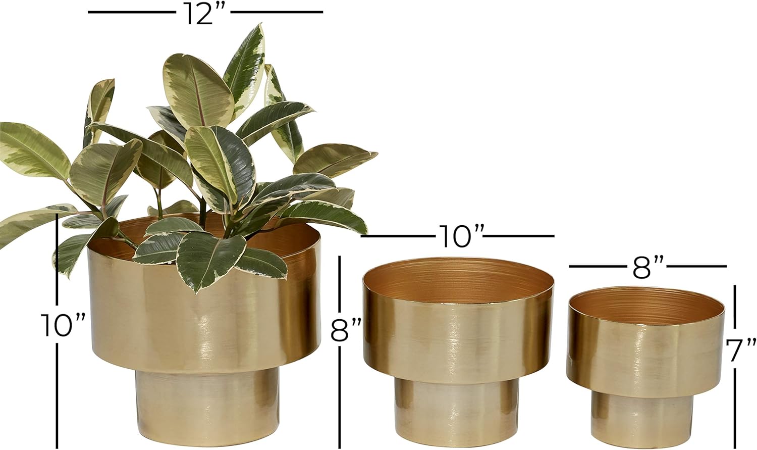 Deco 79 Metal Indoor Outdoor Planter Brushed Small Planter Pot, Set of 3 Planters 7", 8", 10"H, Gold